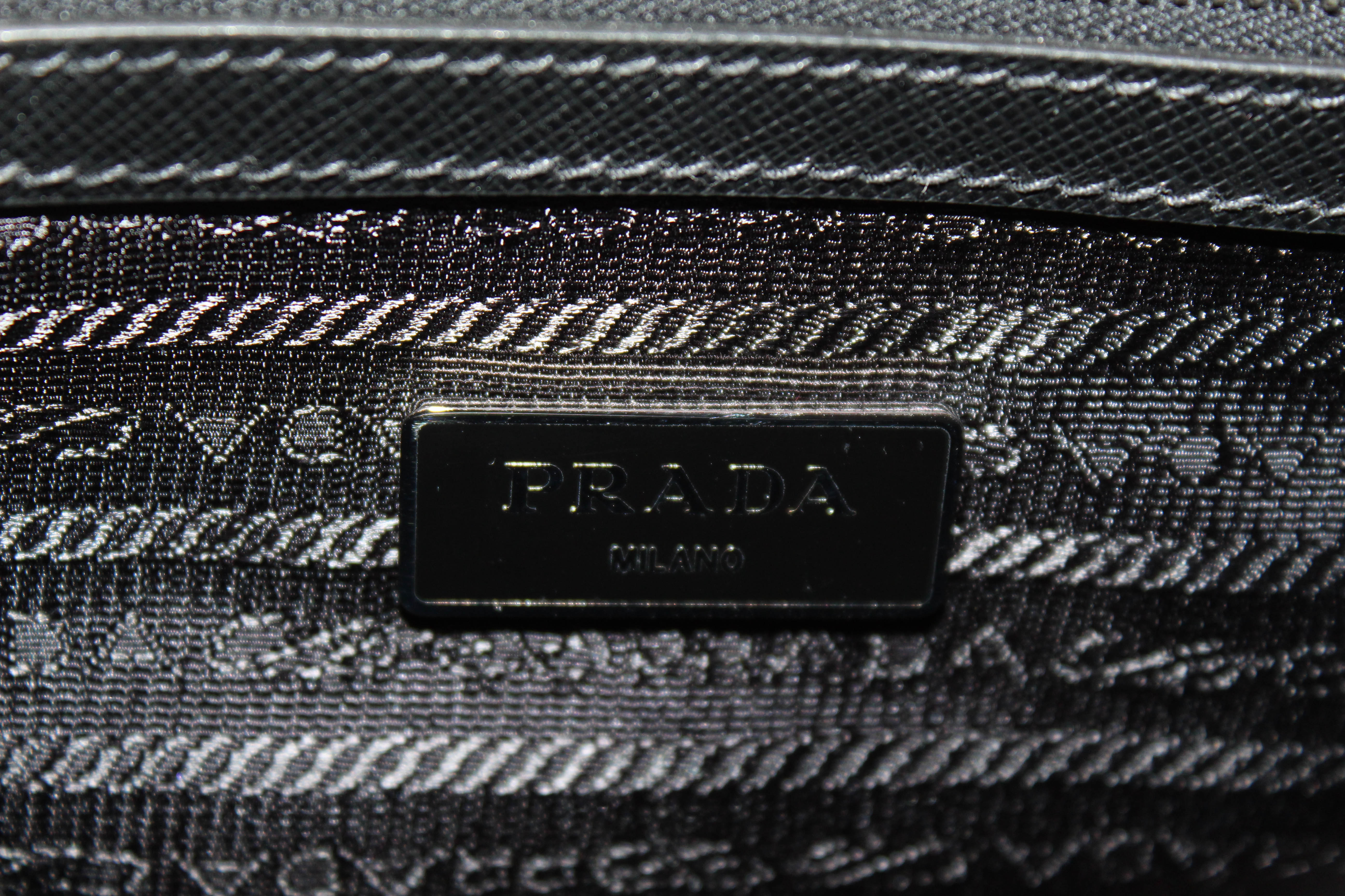 Authentic New Prada Red Plaid Tartan Saffiano Leather and Nylon Top Handle Messenger Bag with Long Strap