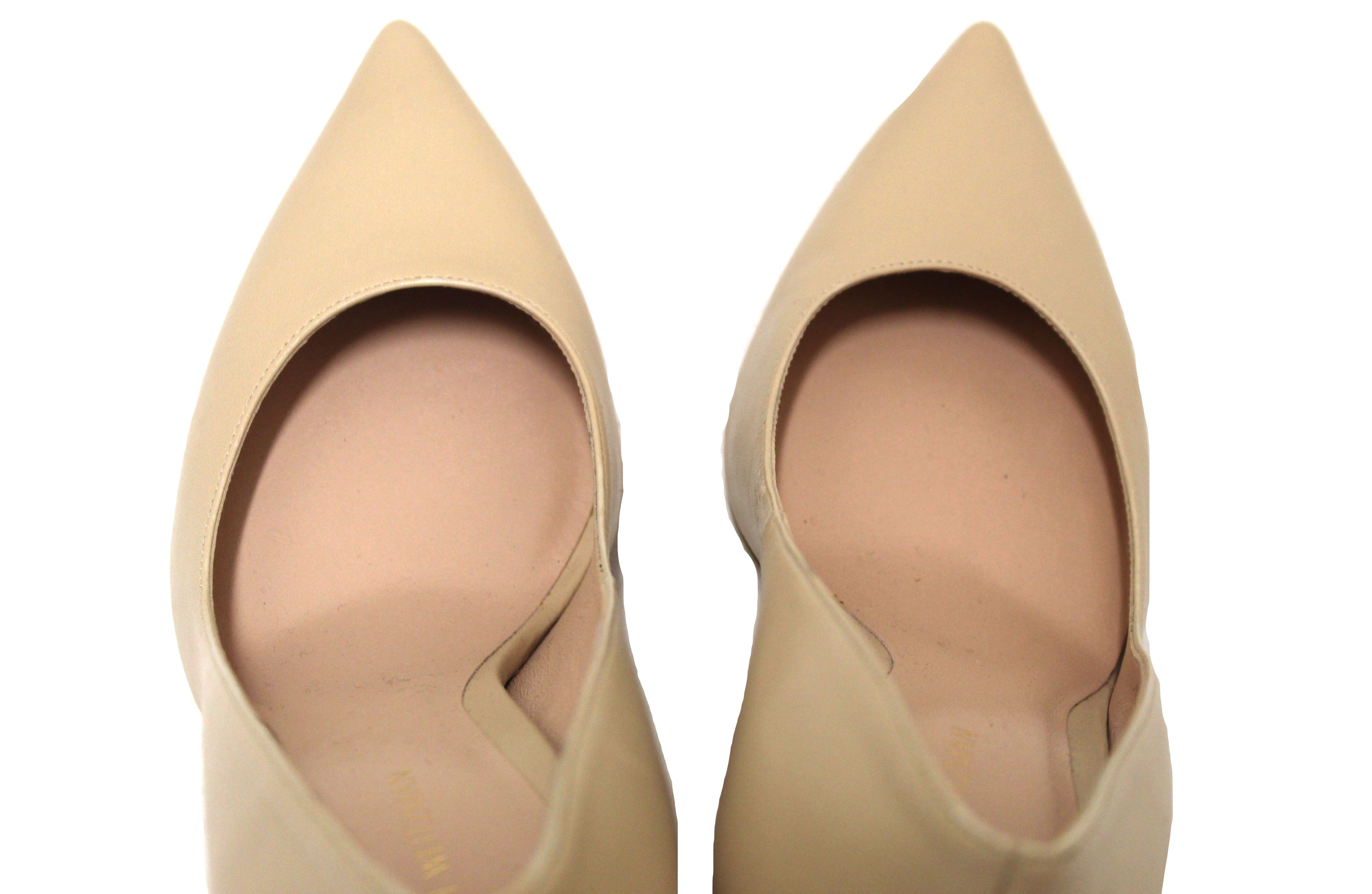 Authentic Stuart Weitzman Nude Smooth Leather Anny 105MM Pump Shoes Size 8.5 Shoes