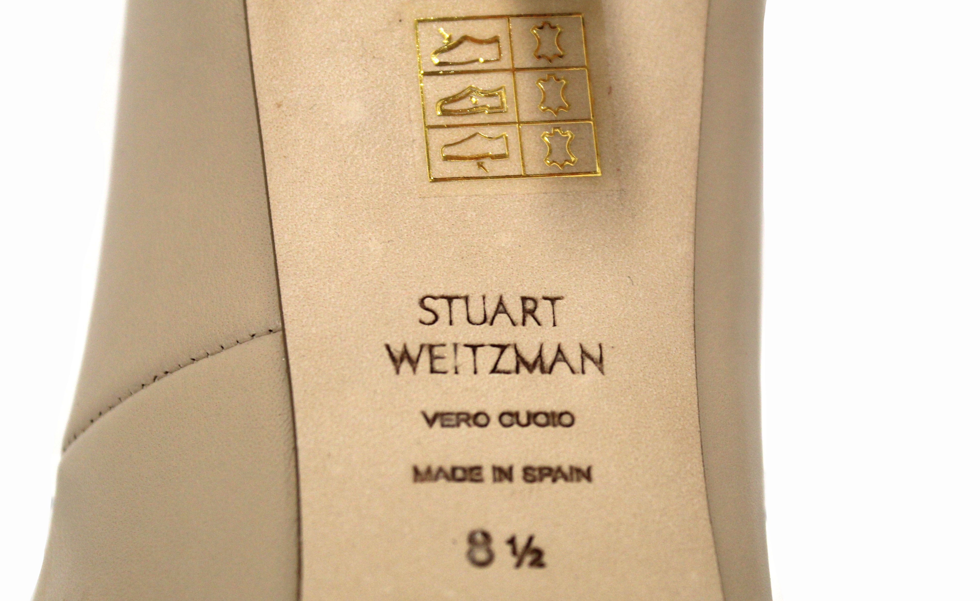 Authentic Stuart Weitzman Nude Smooth Leather Anny 105MM Pump Shoes Size 8.5 Shoes