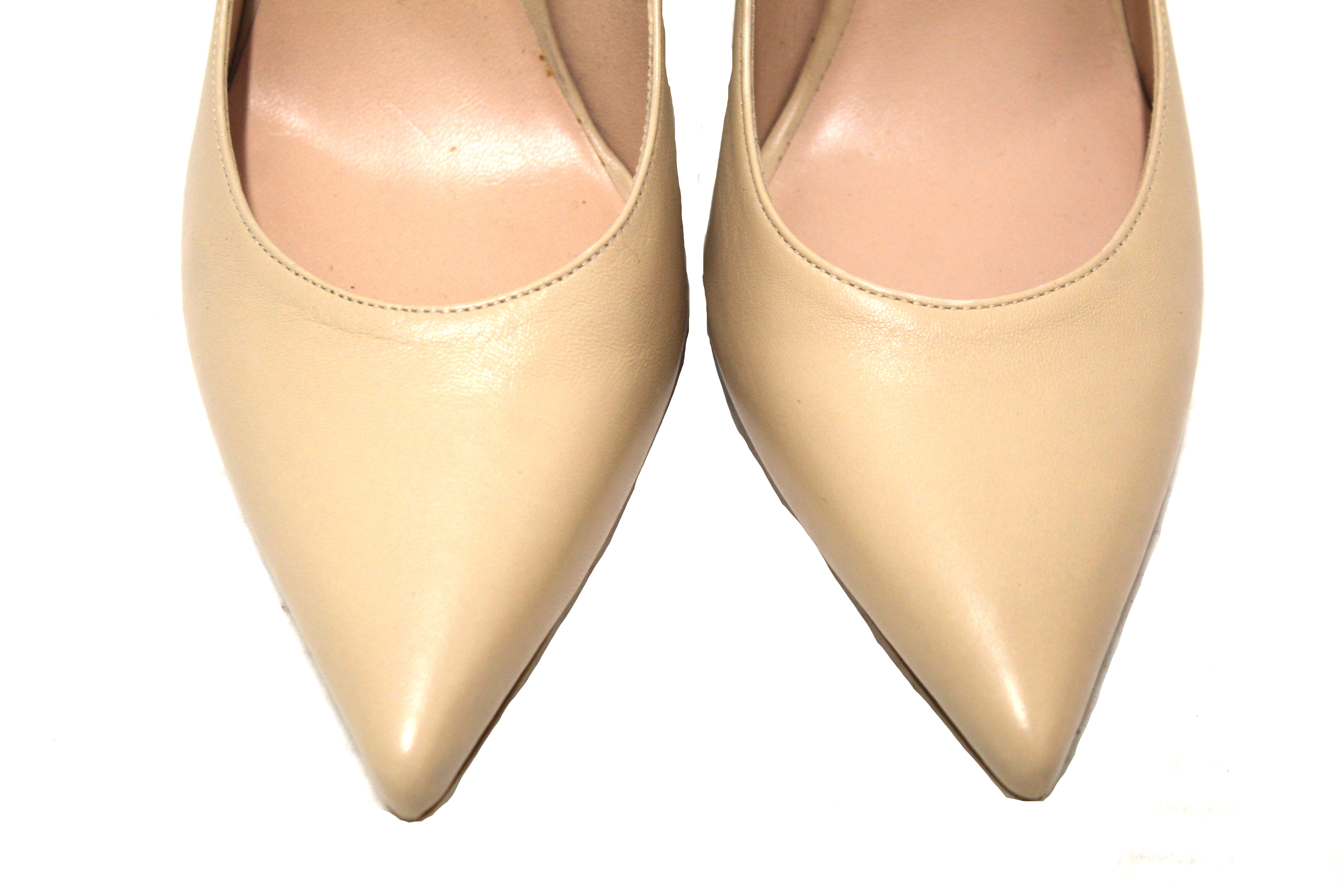Authentic Stuart Weitzman Nude Smooth Leather Anny 105MM Pump Shoes Size 8.5 Shoes