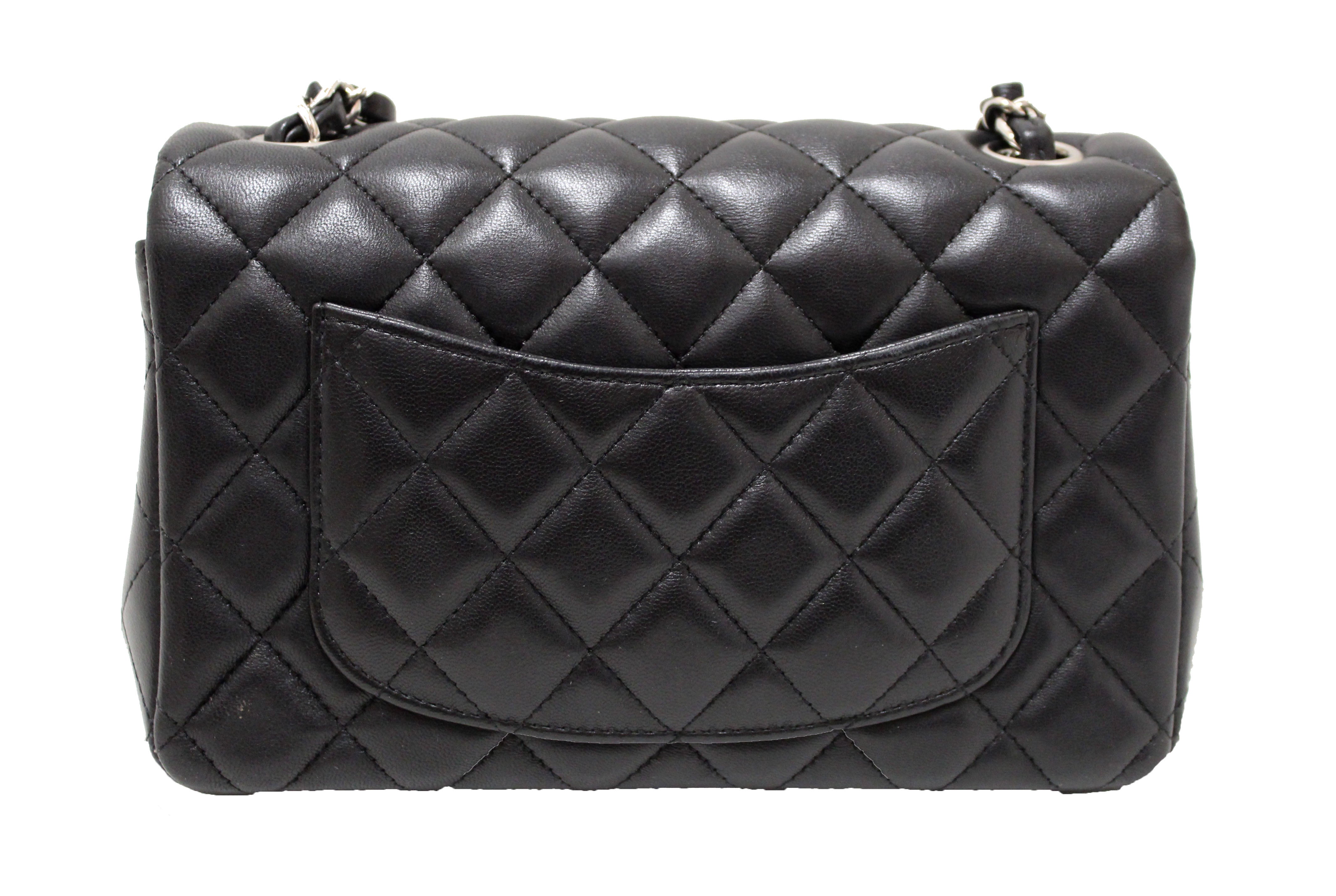 Authentic Chanel Black Quilted Lambskin Leather Classic Mini Rectangle Flap  Crossbody Bag