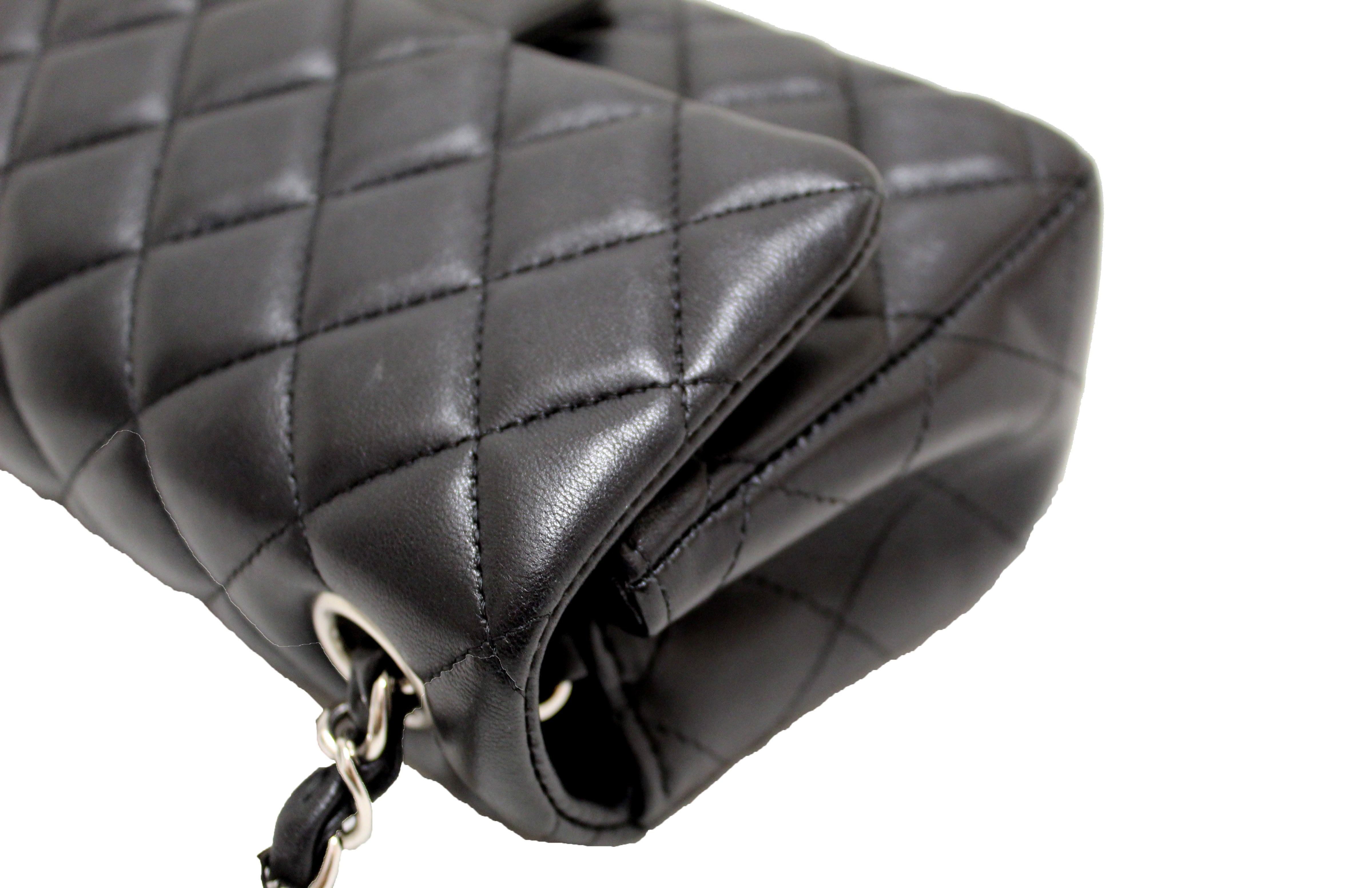 Authentic Chanel Black Quilted Lambskin Leather Classic Mini Rectangle Flap  Crossbody Bag