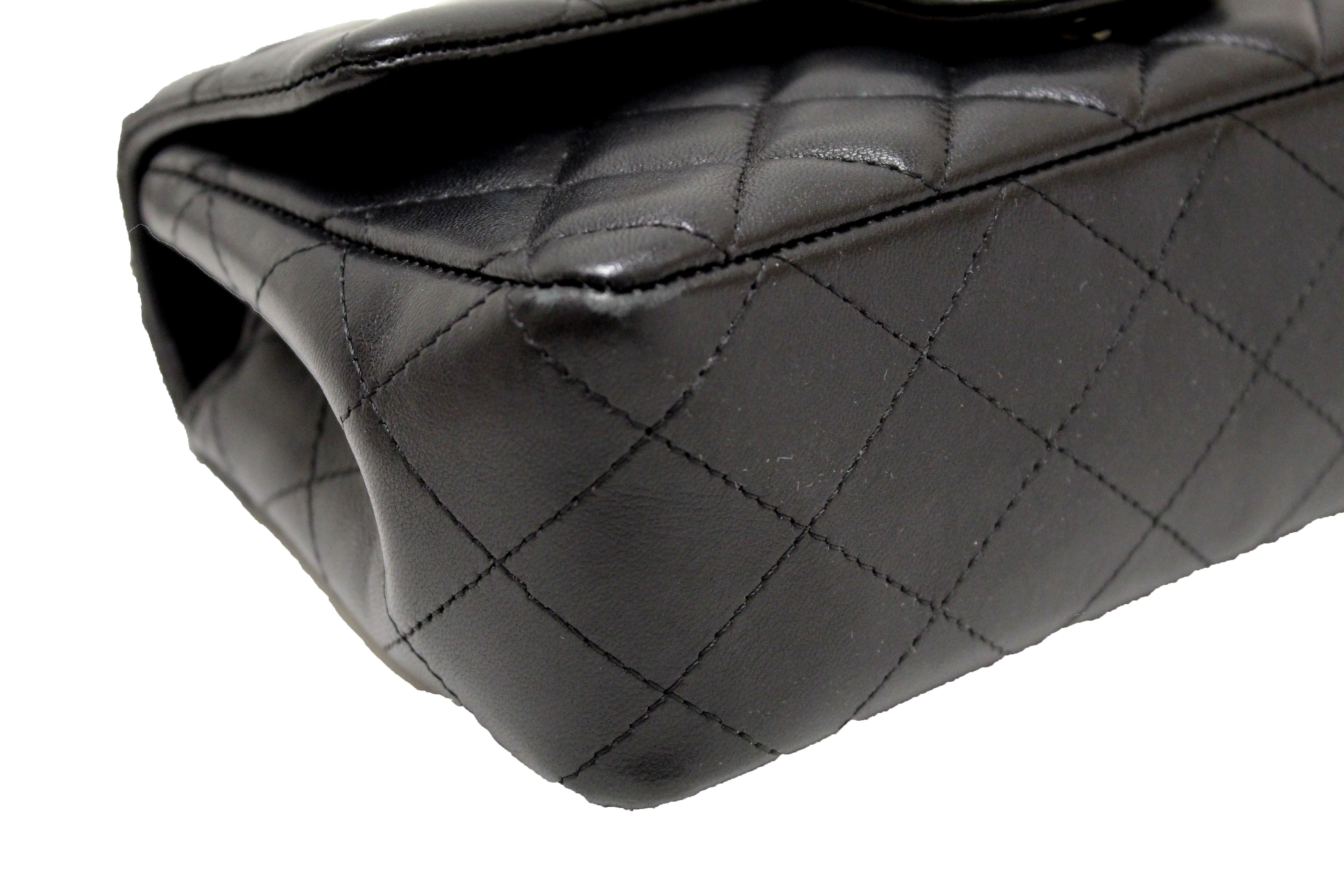 Authentic Chanel Black Quilted Lambskin Leather Classic Mini Rectangle Flap  Crossbody Bag