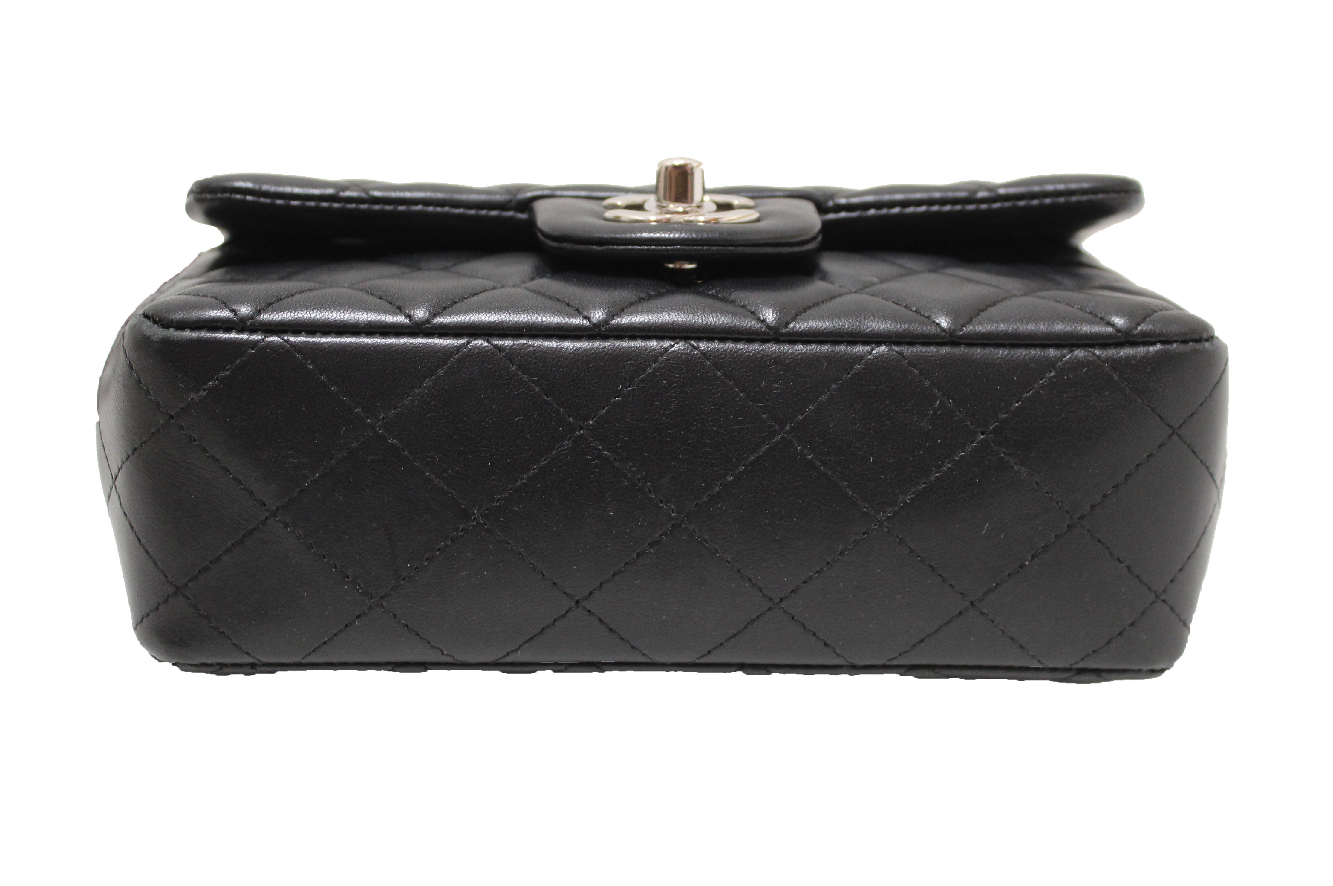 Authentic Chanel Black Quilted Lambskin Leather Classic Mini Rectangle Flap  Crossbody Bag