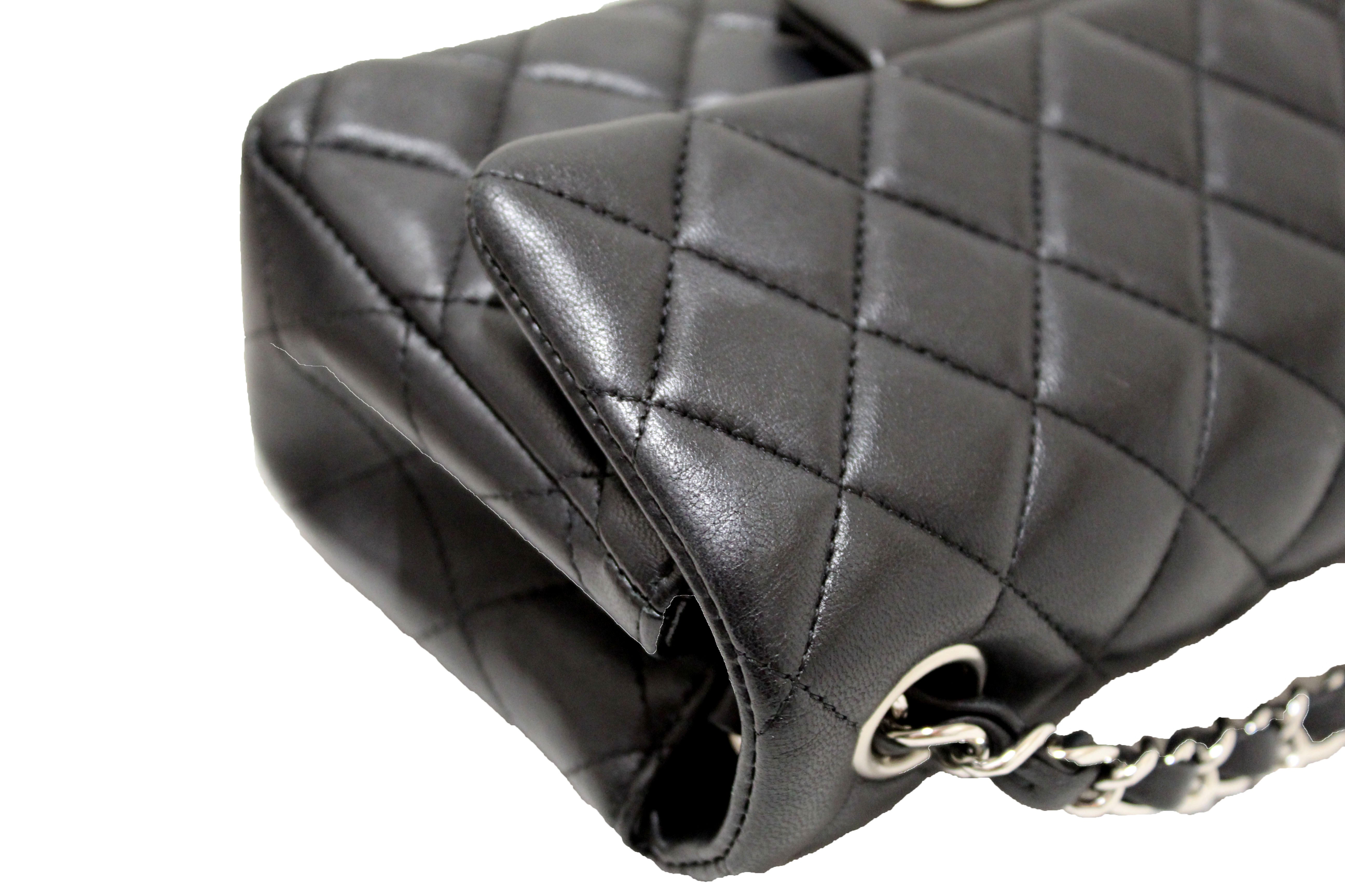 Authentic Chanel Black Quilted Lambskin Leather Classic Mini Rectangle Flap  Crossbody Bag
