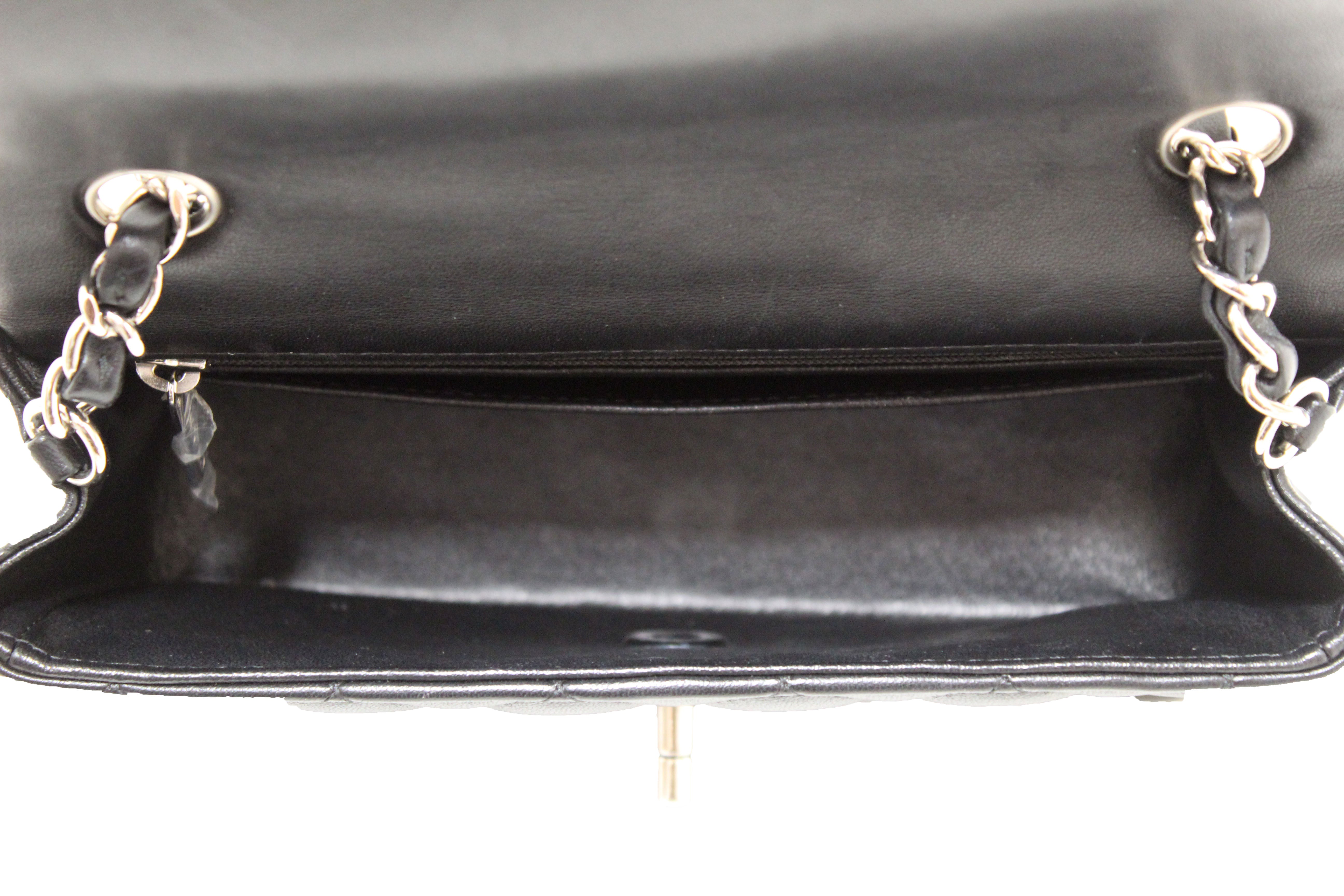 Authentic Chanel Black Quilted Lambskin Leather Classic Mini Rectangle Flap  Crossbody Bag