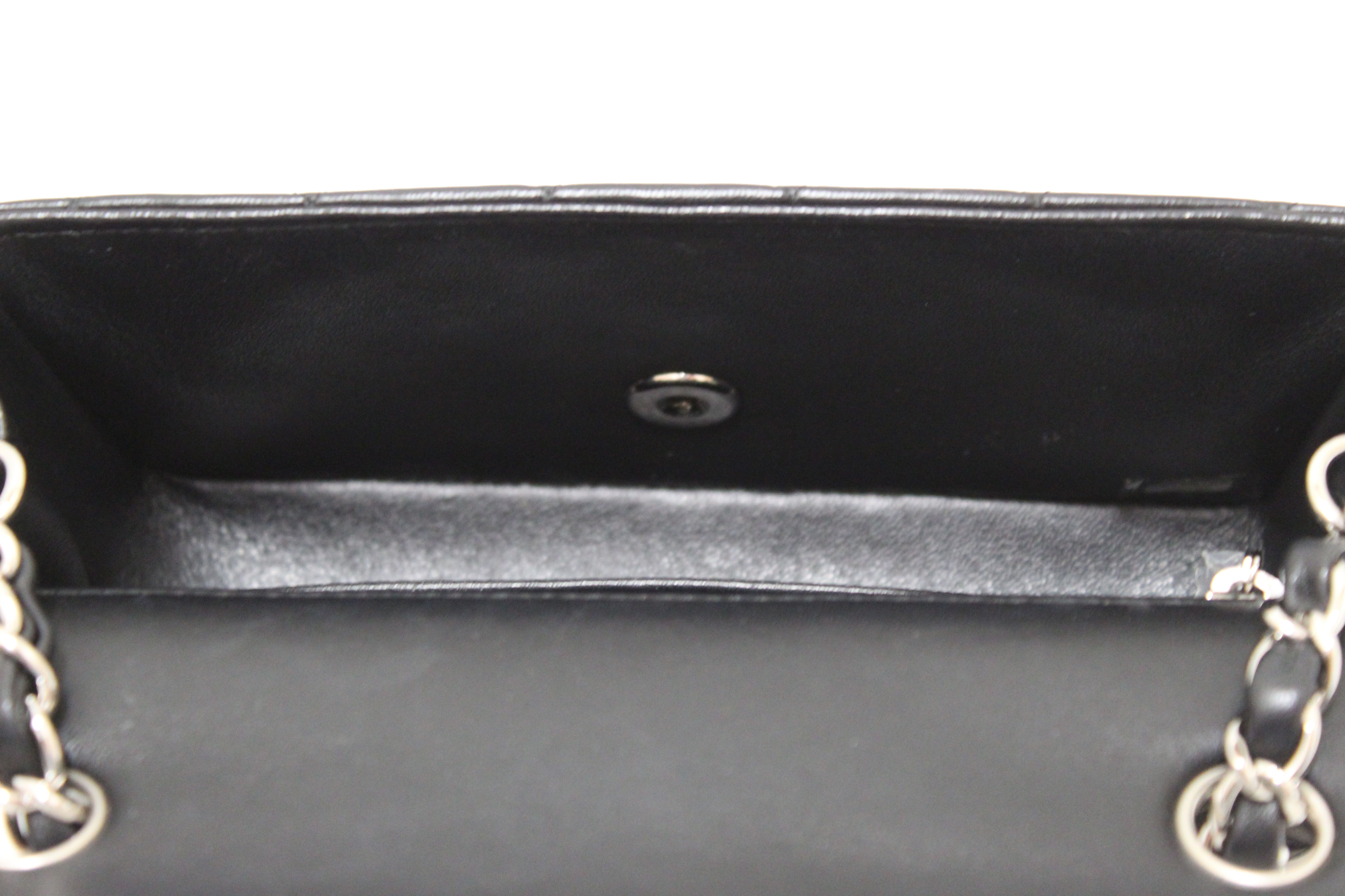 Authentic Chanel Black Quilted Lambskin Leather Classic Mini Rectangle Flap  Crossbody Bag