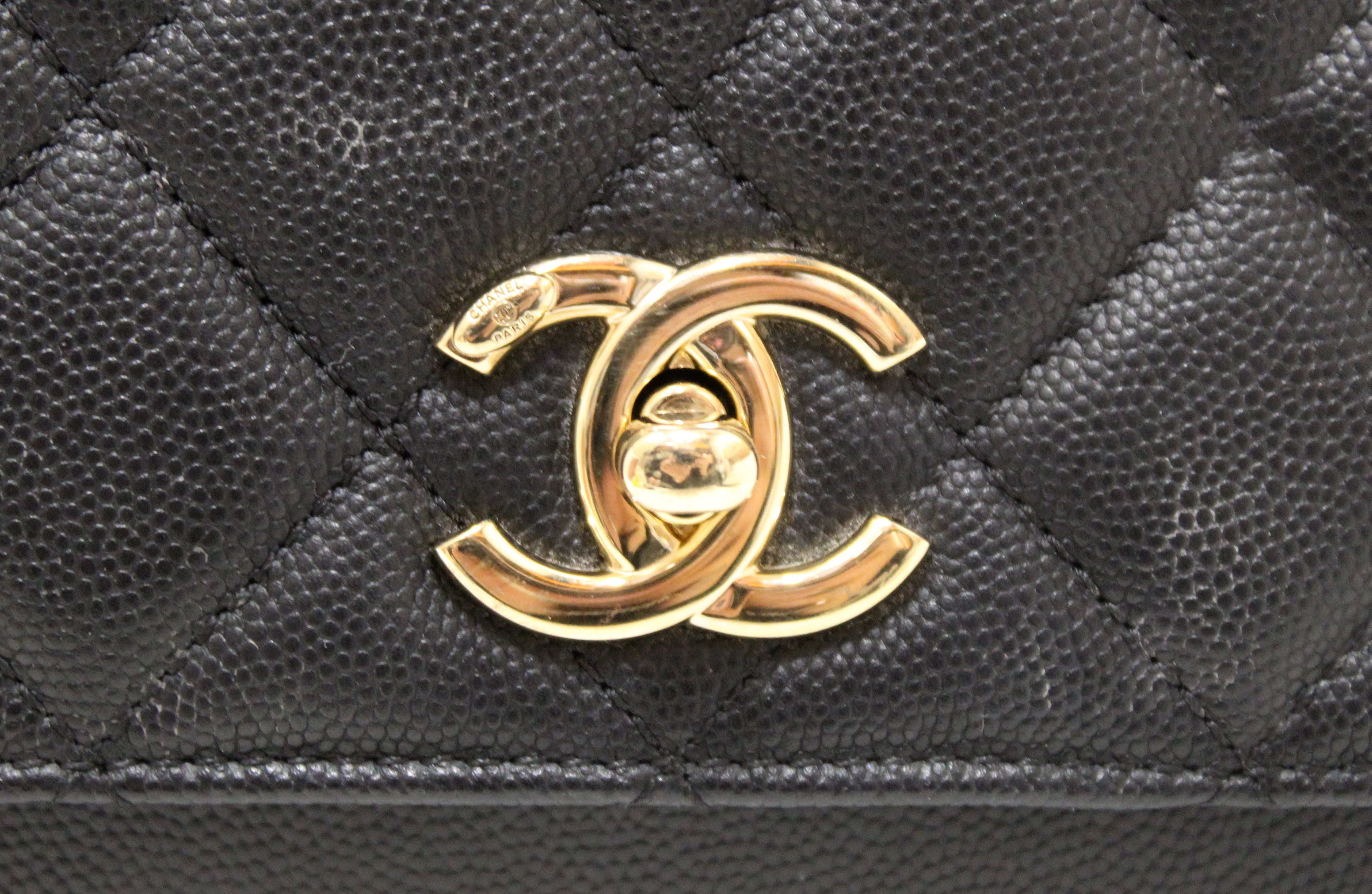 Authentic Chanel Black Caviar Leather Small Business Affinity Messenger Crossbody Bag