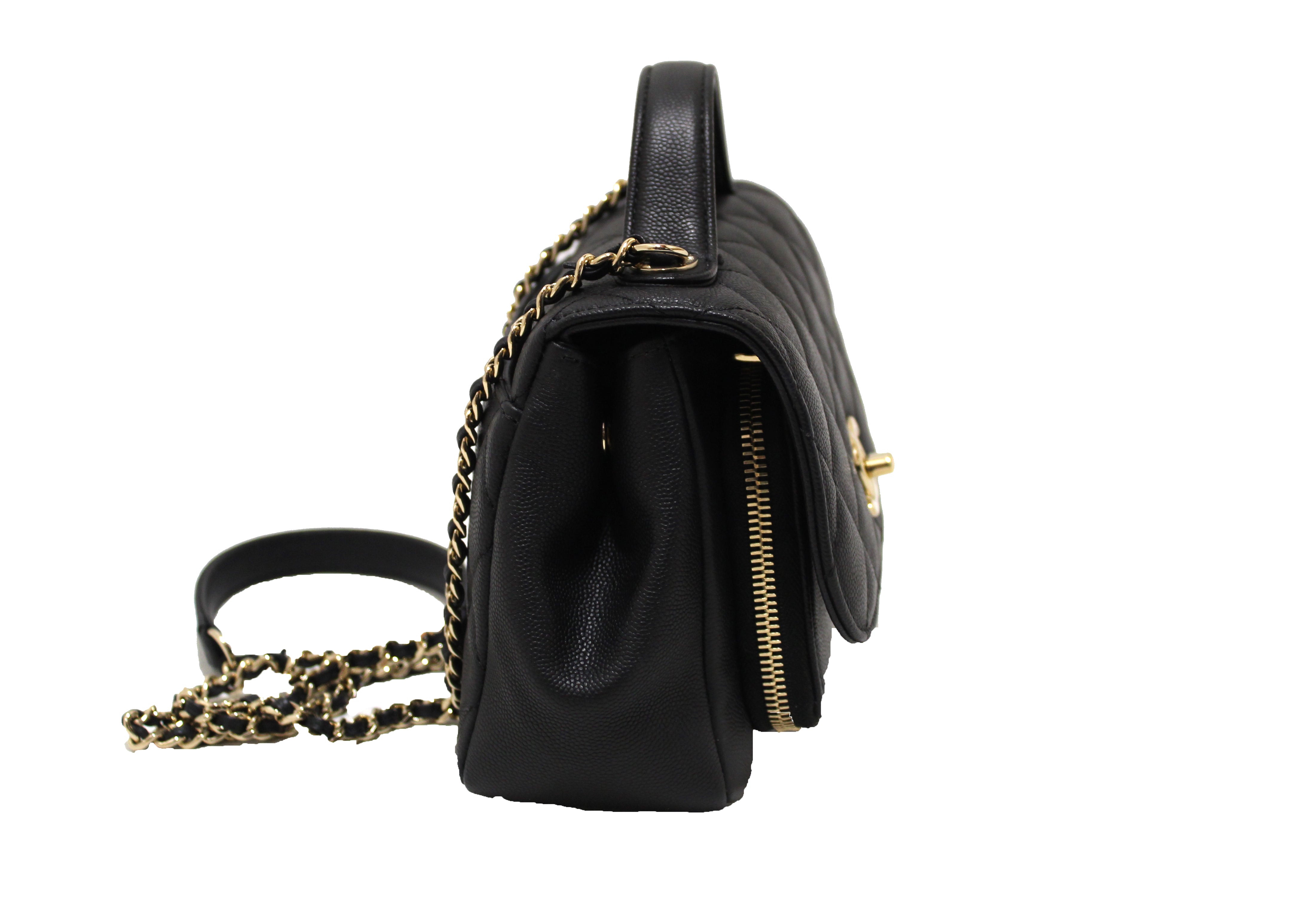 Authentic Chanel Black Caviar Leather Small Business Affinity Messenger Crossbody Bag