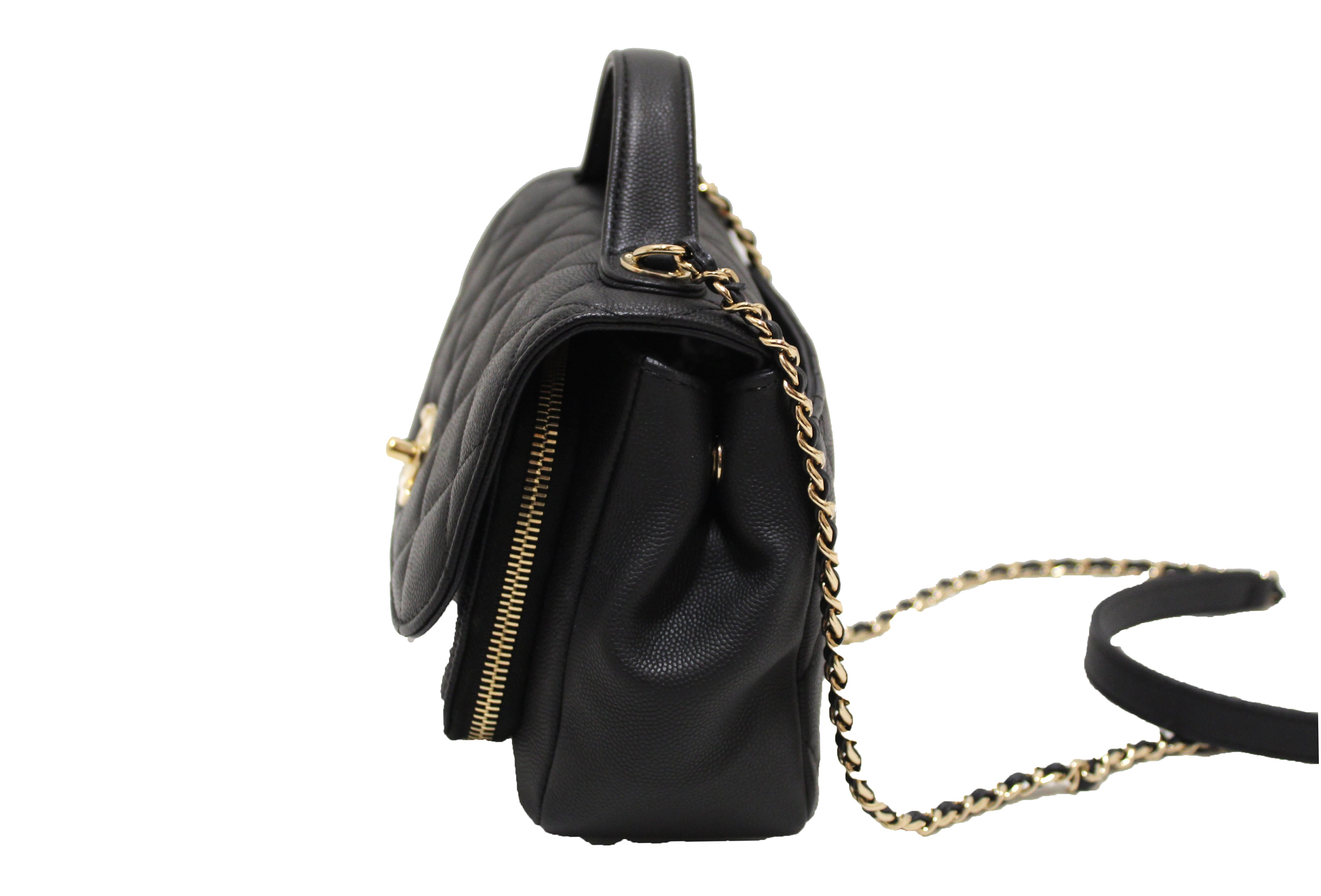 Authentic Chanel Black Caviar Leather Small Business Affinity Messenger Crossbody Bag