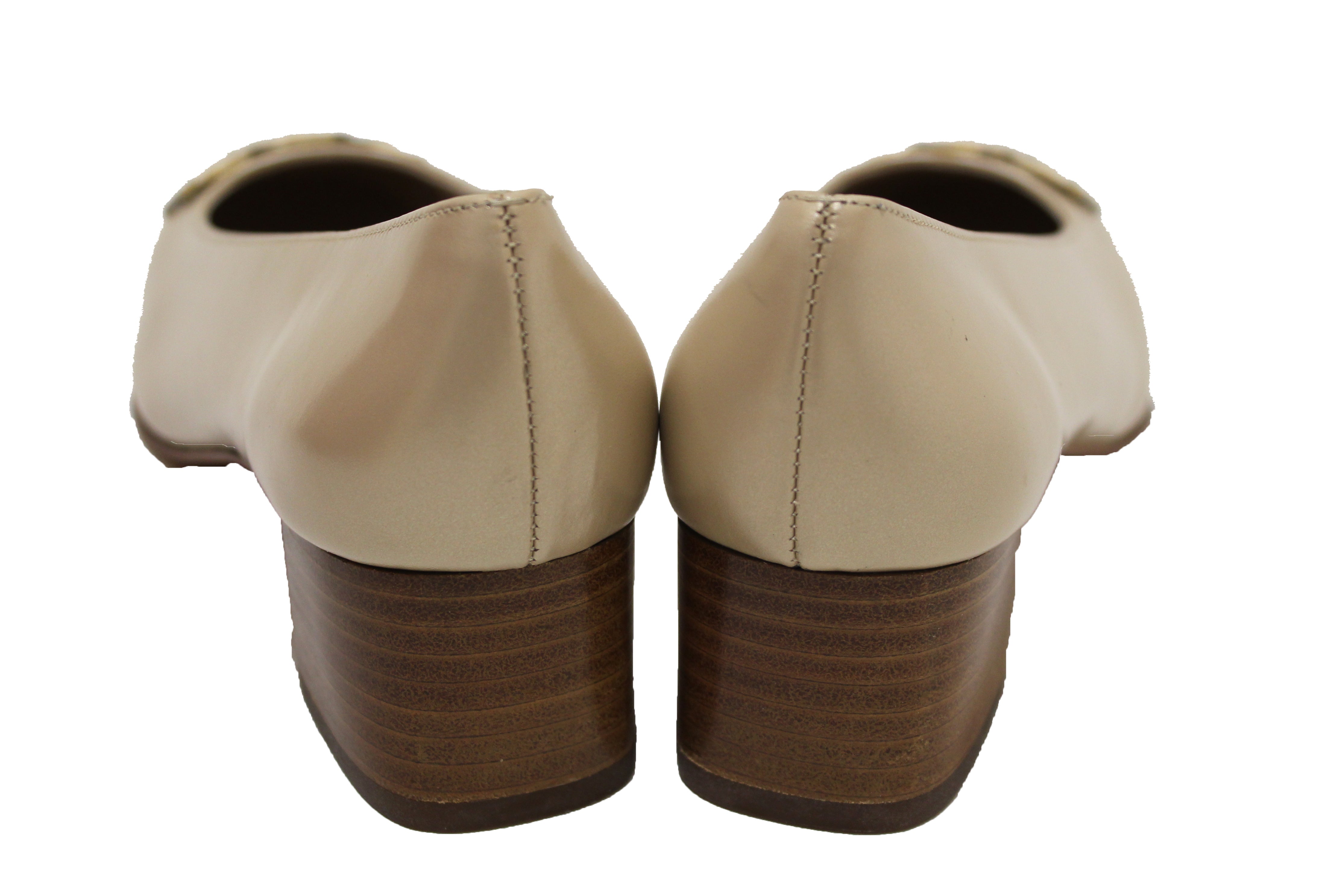 Authentic NEW Salvatore Ferragamo Beige Calf Leather Pumps Size 5.5B