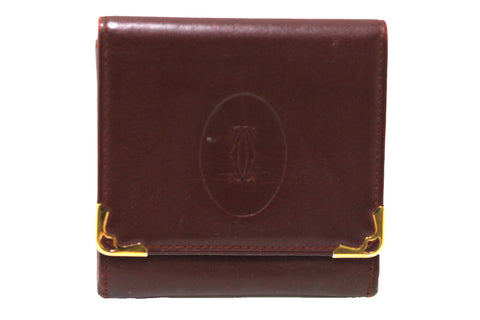 Authentic Cartier Burgundy Calfskin Leather Coin Pouch