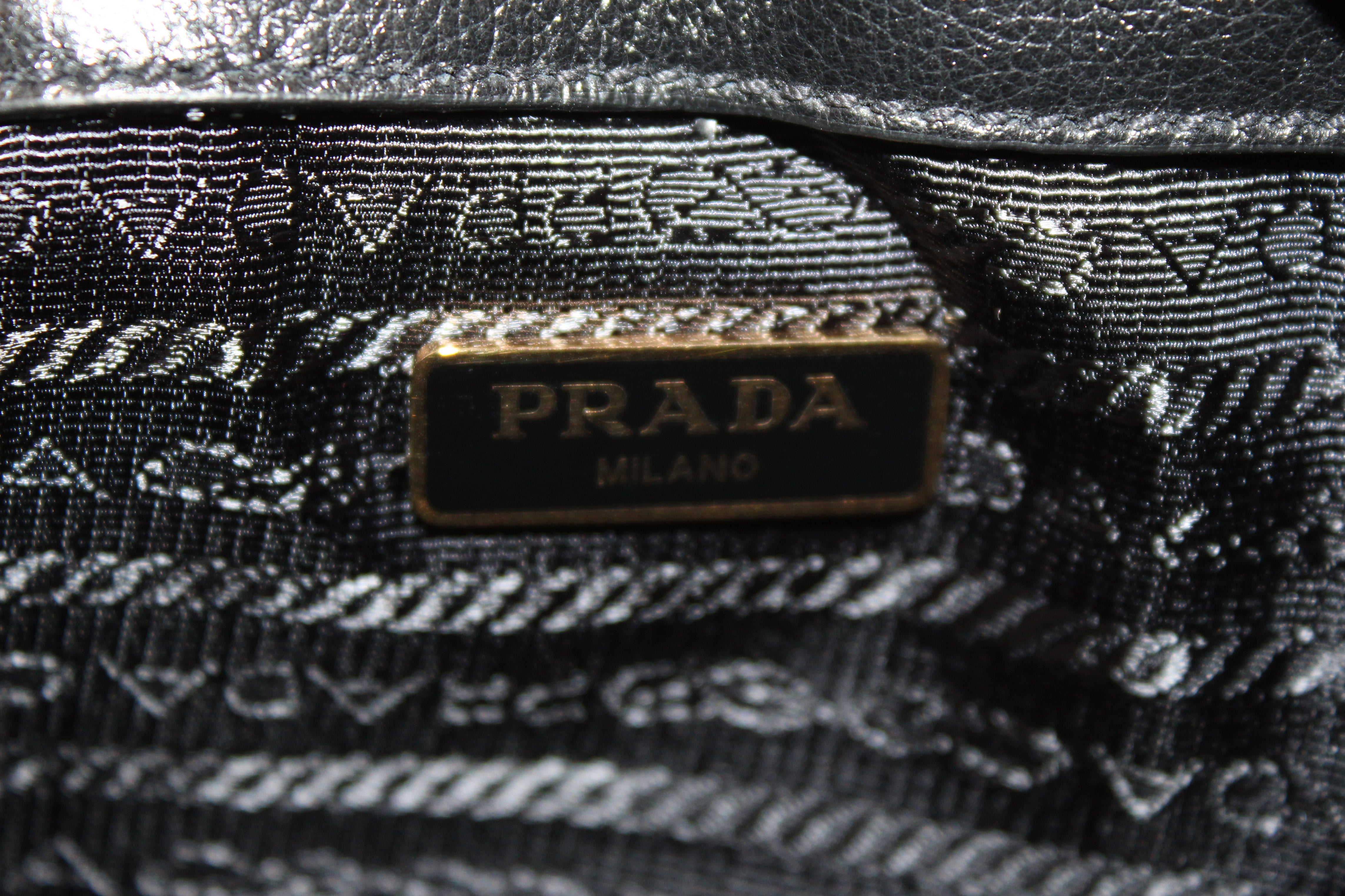 Authentic New Prada Black Calf Leather Duet Drawstring Bucket Messenger Bag 1BH038
