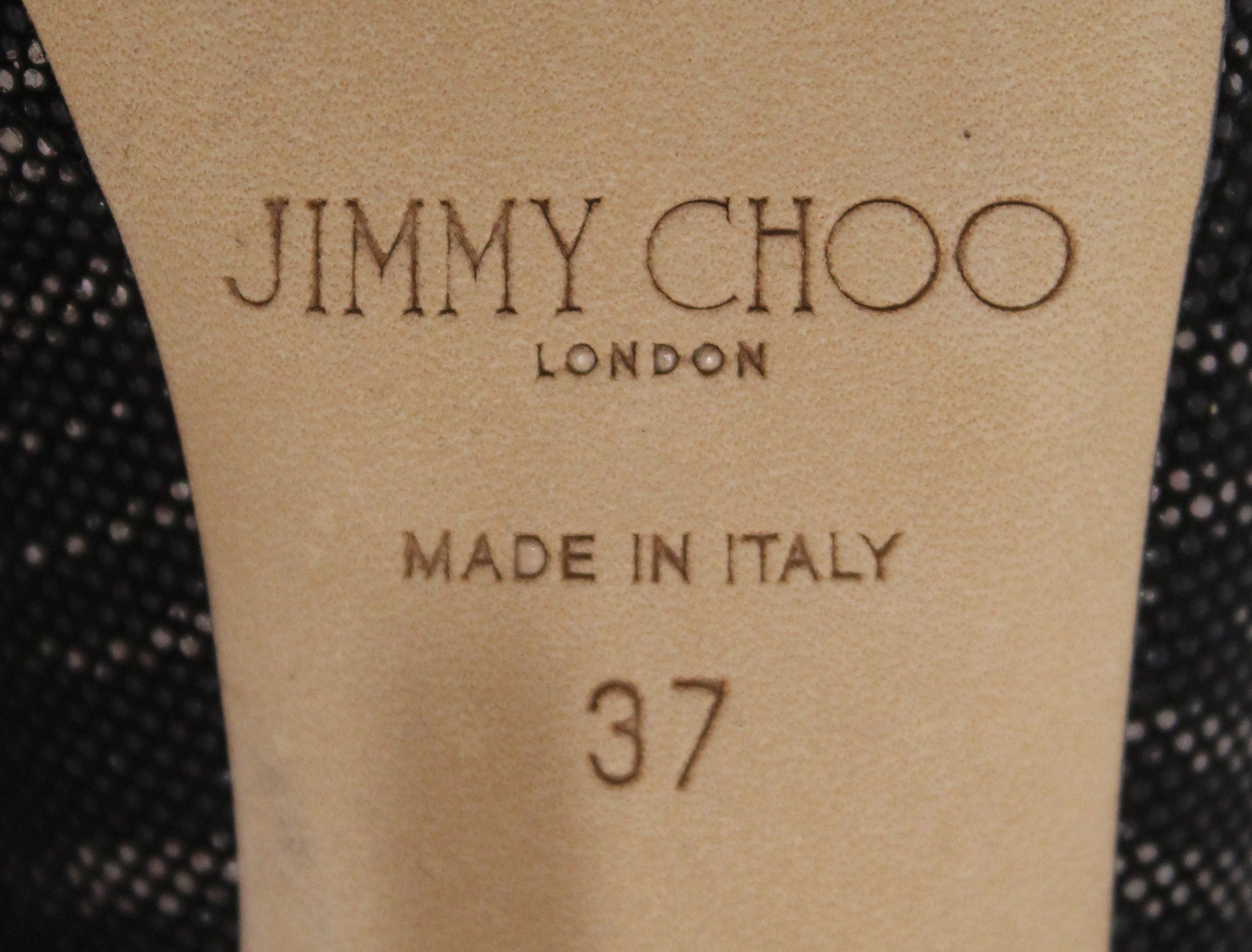 Authentic New Jimmy Choo Black/Gold Canvas Open Toe Pumps Shoes Size 37