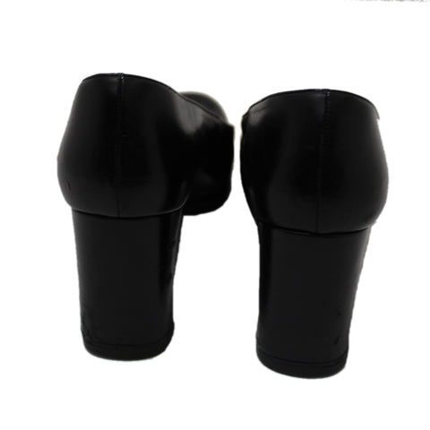 Authentic Chanel Black Leather Classic Cap Toe Heels Pumps Shoes Size 38