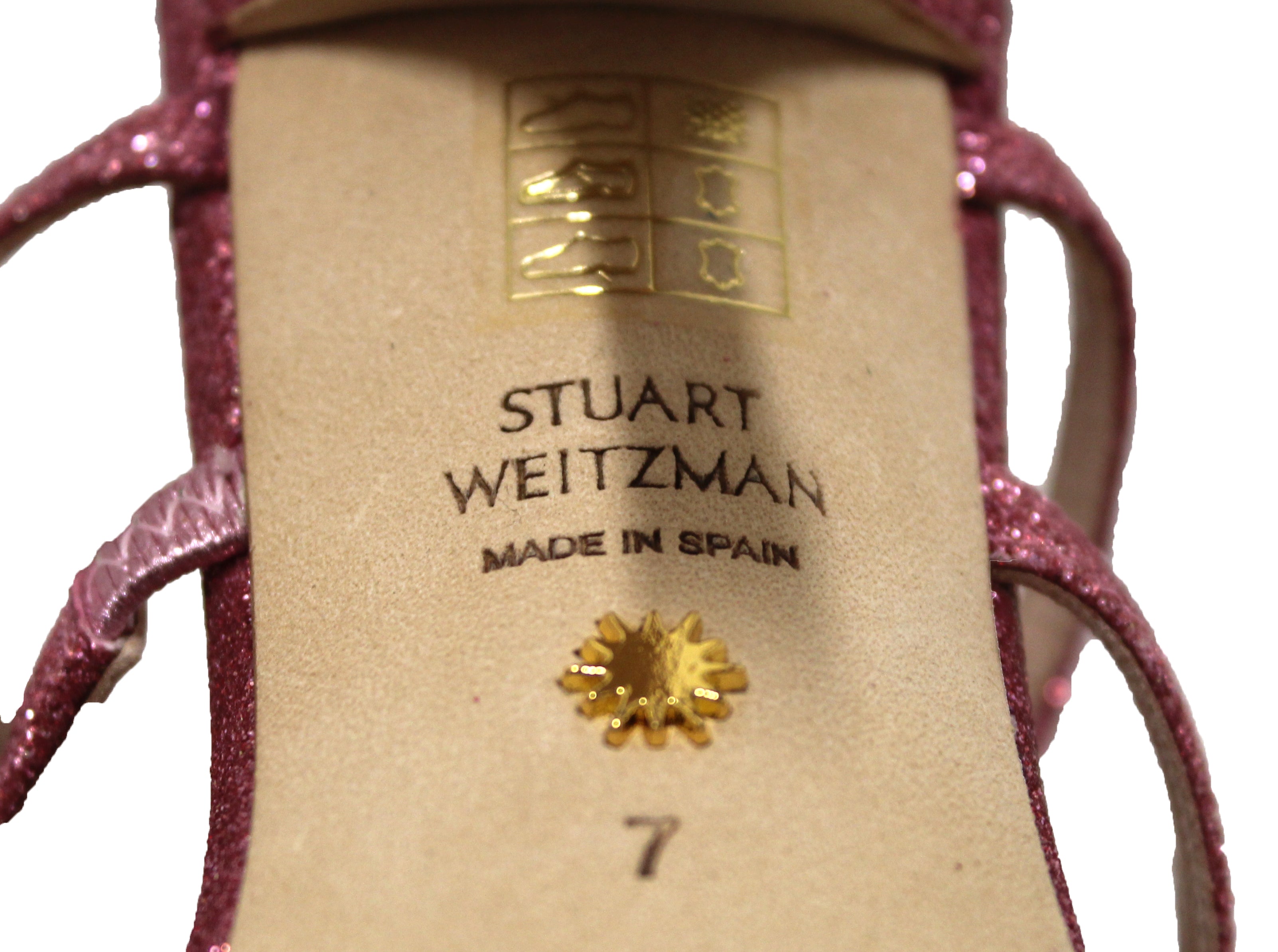 Authentic NEW Stuart Weitzman Glitter Pink Julina High-Heel Strappy Sandals Size 7