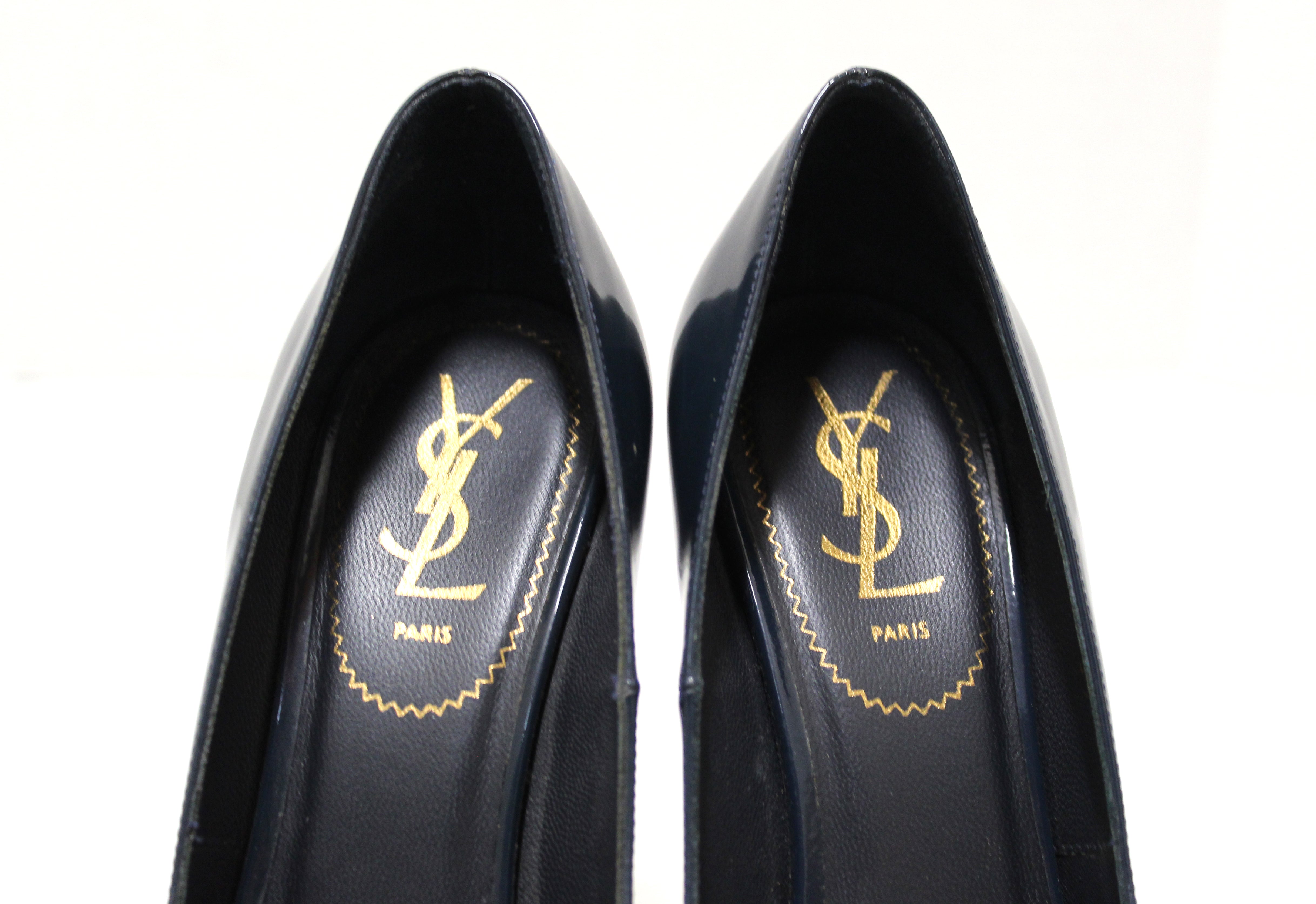 Authentic YSL Yves Saint Laurent Blue Tribute Pumps Shoes Size 39