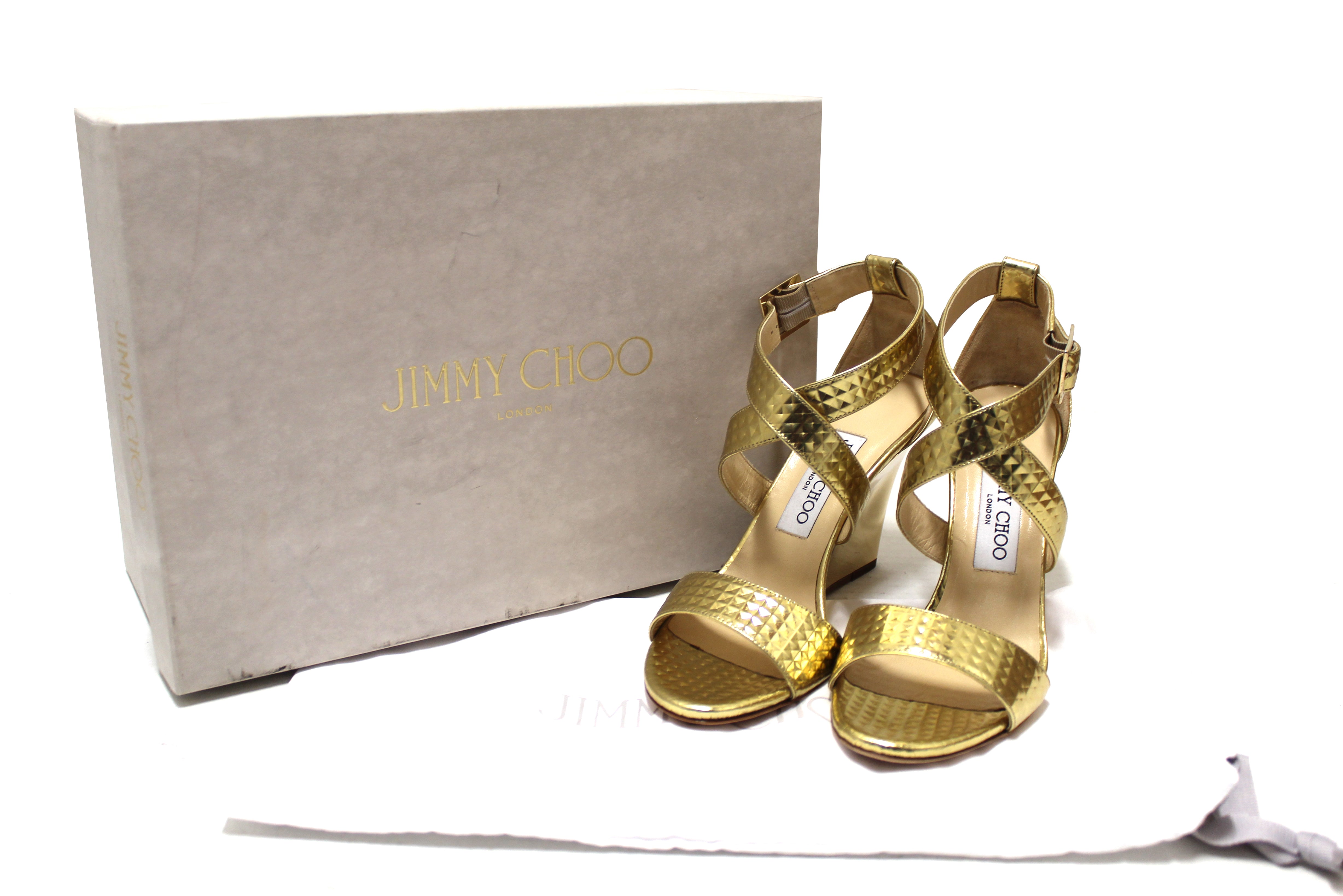Authentic Jimmy Choo Metallic Gold Wedge Sandal 36