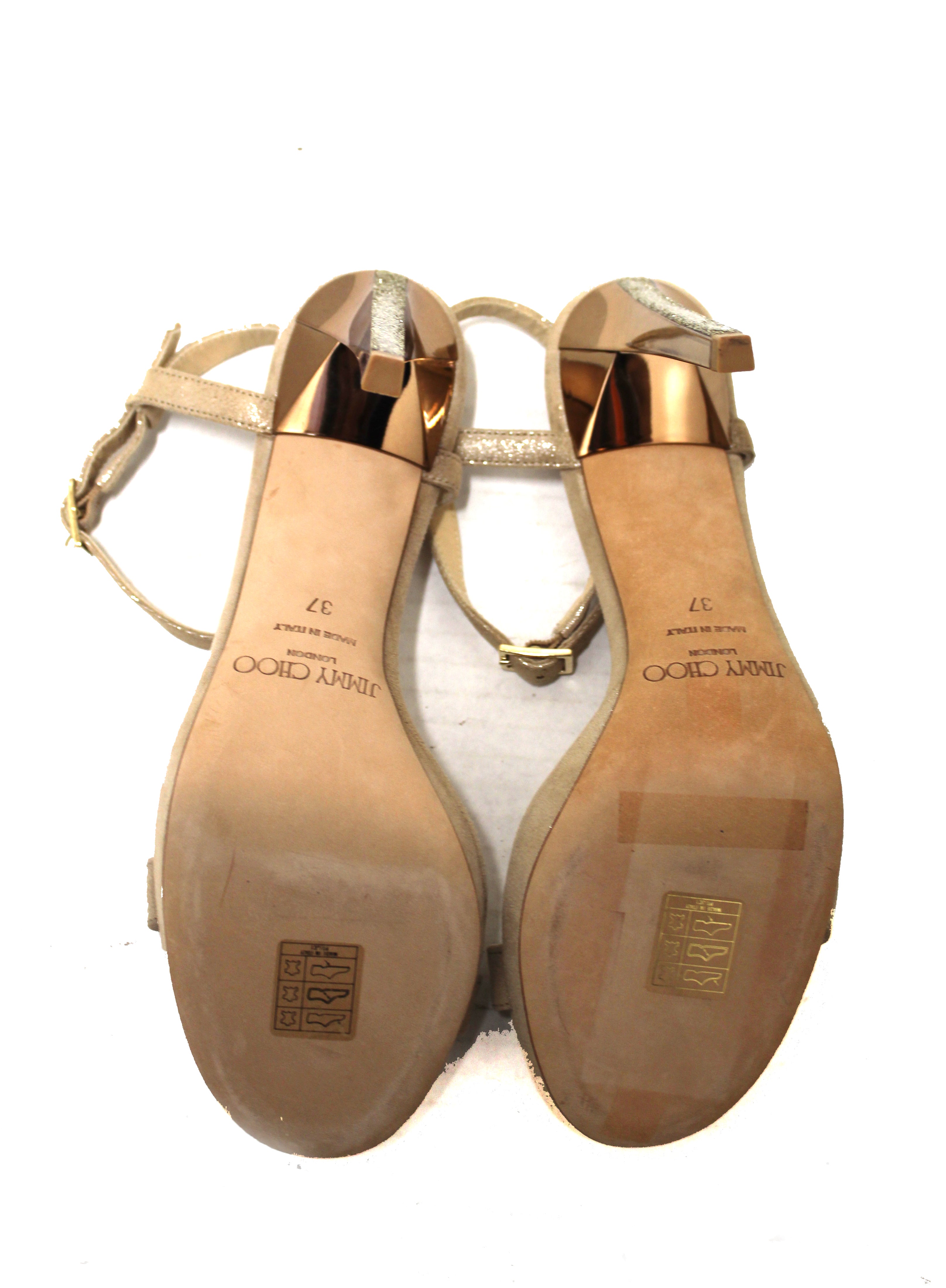Authentic Jimmy Choo Champagne Gold Glitter Pandora Pump Heel Sandal Size 37