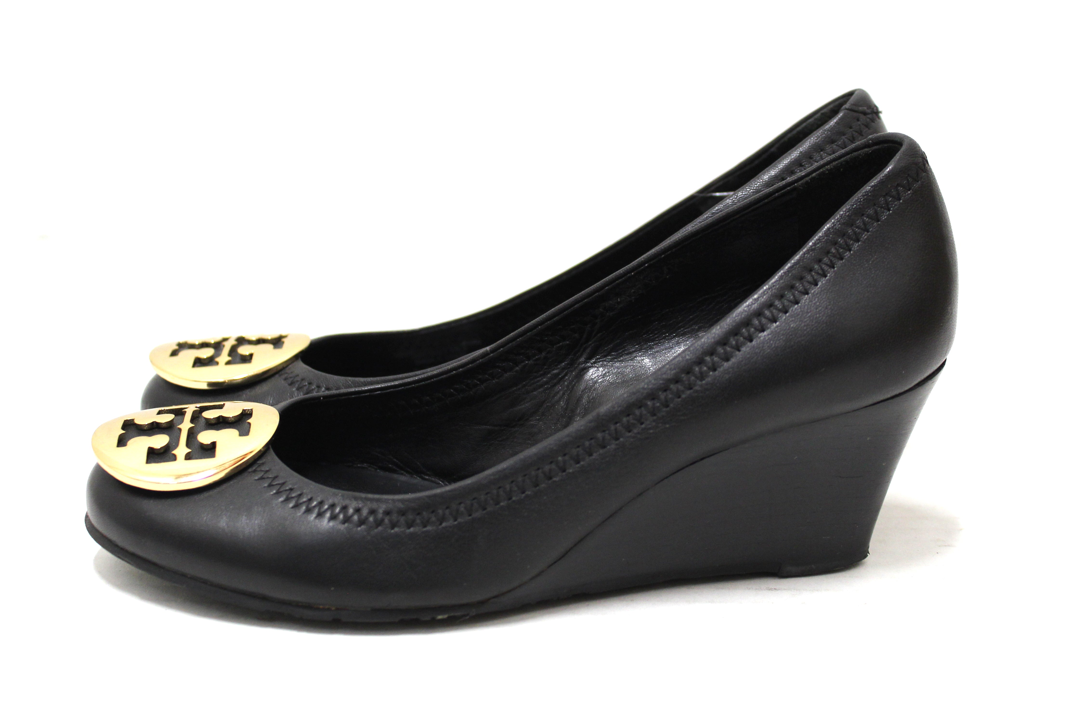 Authentic Tory Burch Black Leather Sally Wedge Size 6