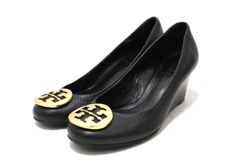 Authentic Tory Burch Black Leather Sally Wedge Size 6
