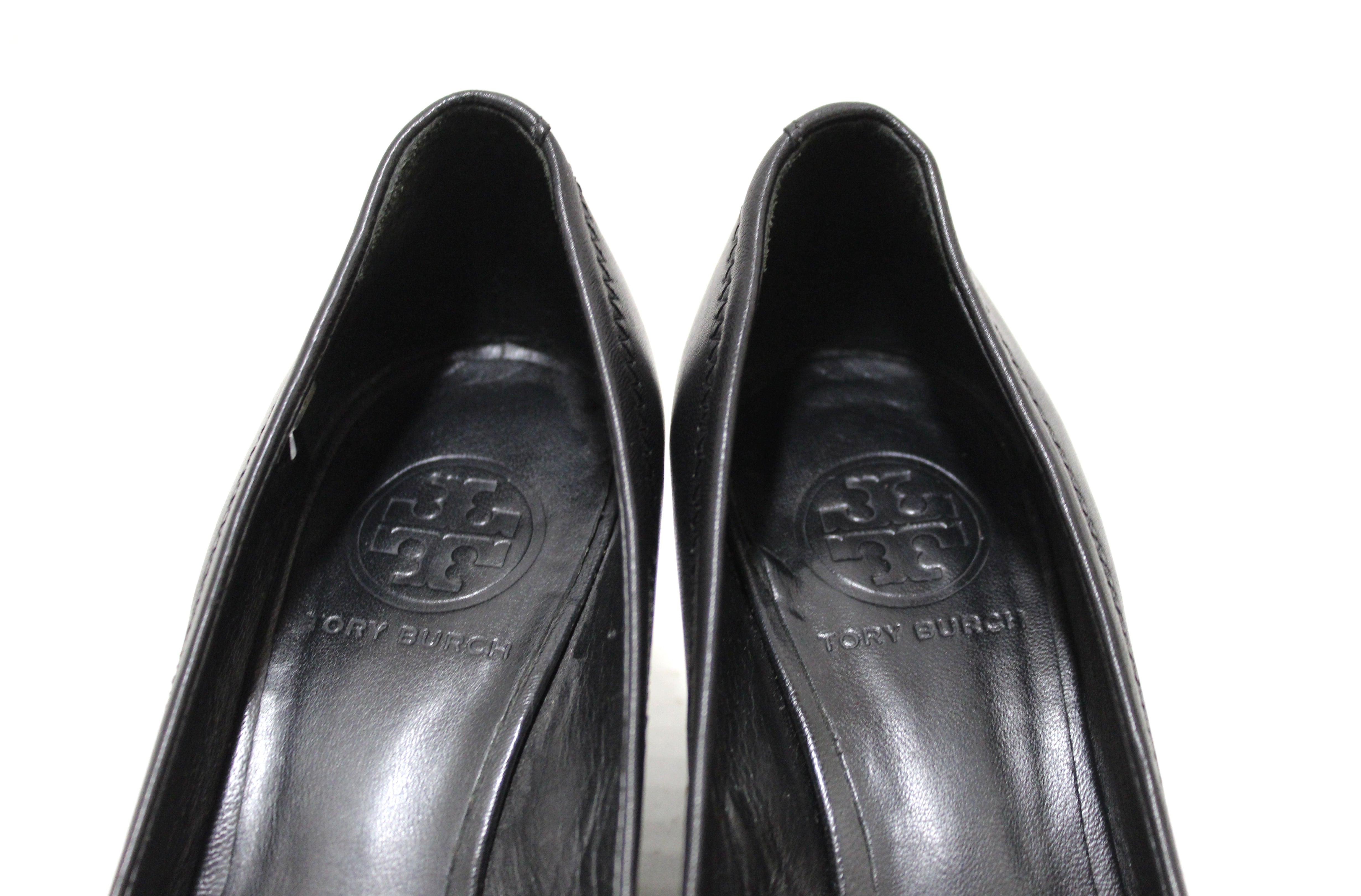 Authentic Tory Burch Black Leather Sally Wedge Size 6