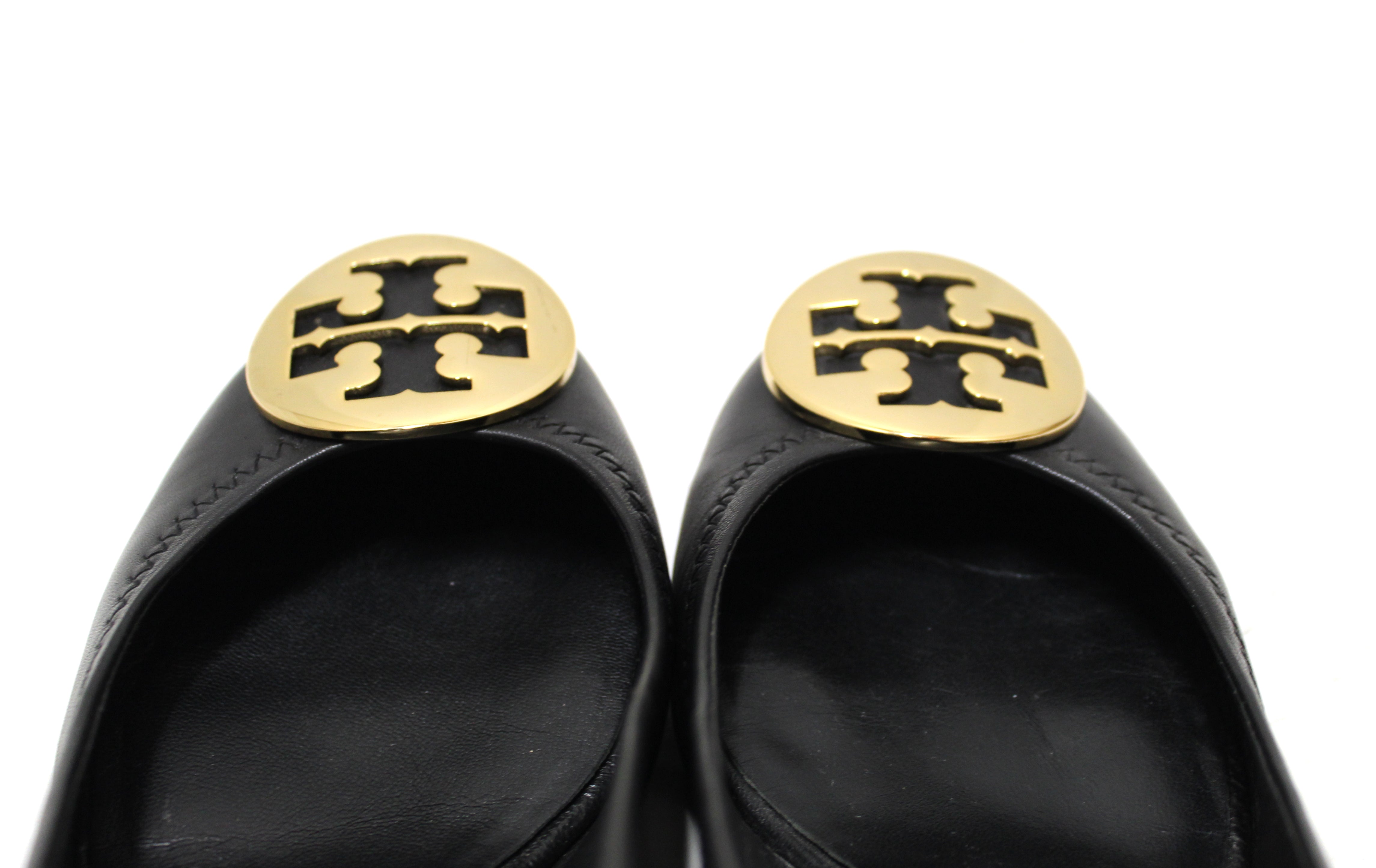 Authentic Tory Burch Black Leather Sally Wedge Size 6