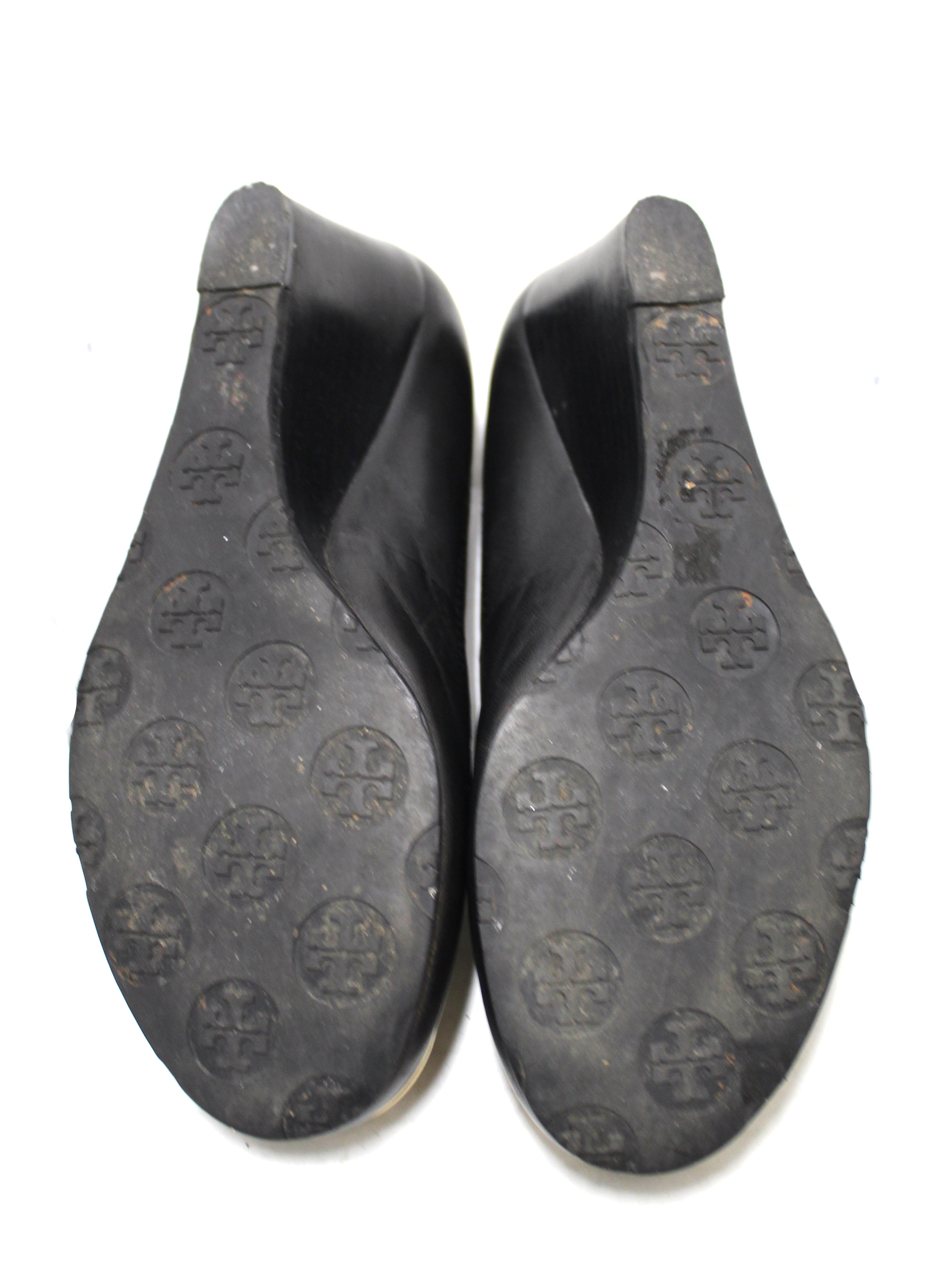 Authentic Tory Burch Black Leather Sally Wedge Size 6