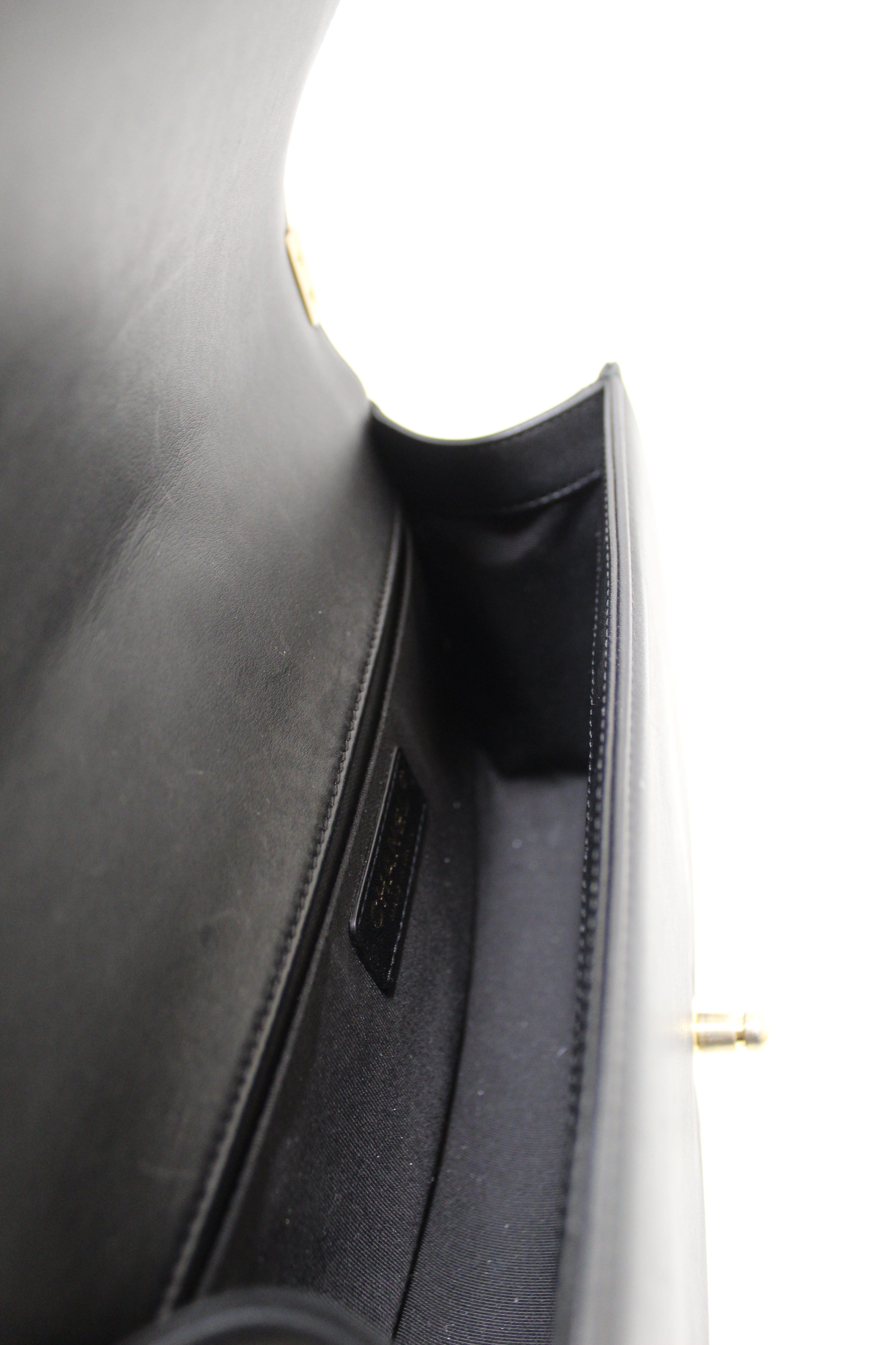 Authentic Chanel Black Quilted Lambskin Leather Medium Boy Shoulder Bag