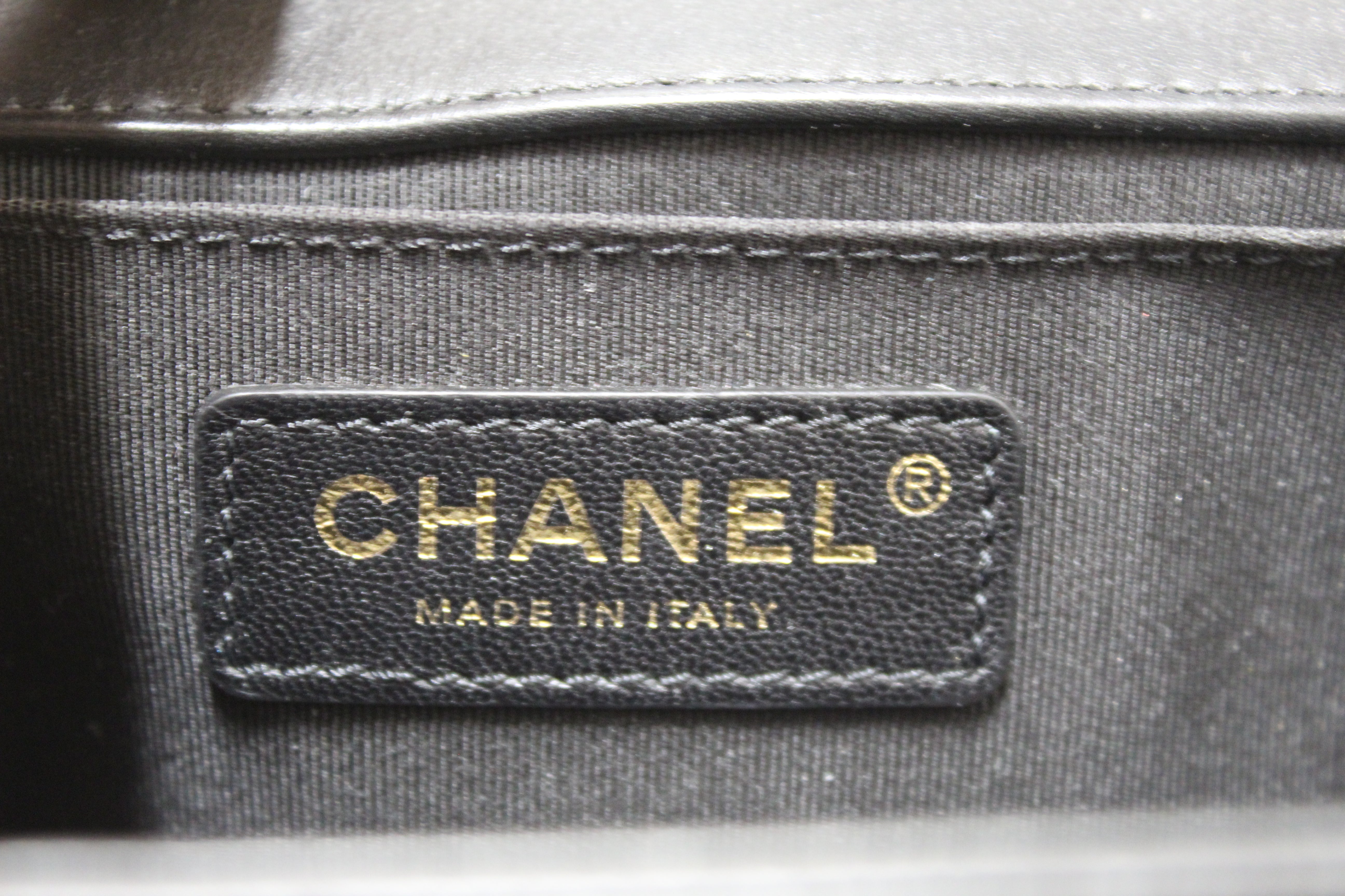 Authentic Chanel Black Quilted Lambskin Leather Medium Boy Shoulder Bag