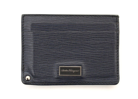 Authentic Salvatore Ferragamo Navy Leather Card Holder
