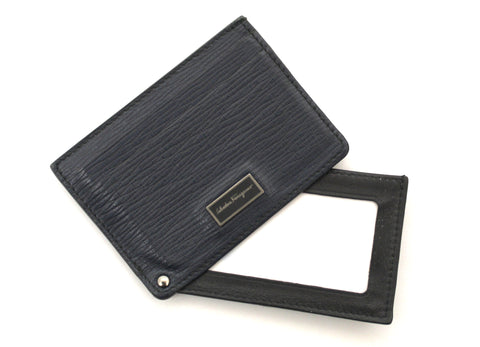 Authentic Salvatore Ferragamo Navy Leather Card Holder