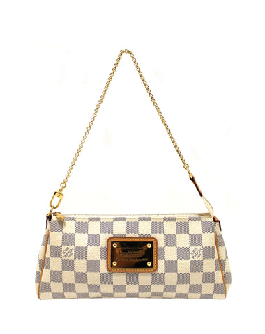 Authentic Louis Vuitton Damier Azur Canvas Eva Clutch Messenger Bag