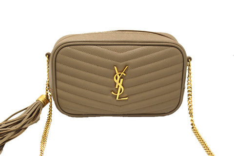 Authentic Saint Laurent Beige Grain Poudre Embossed Leather Lou Mini Bag