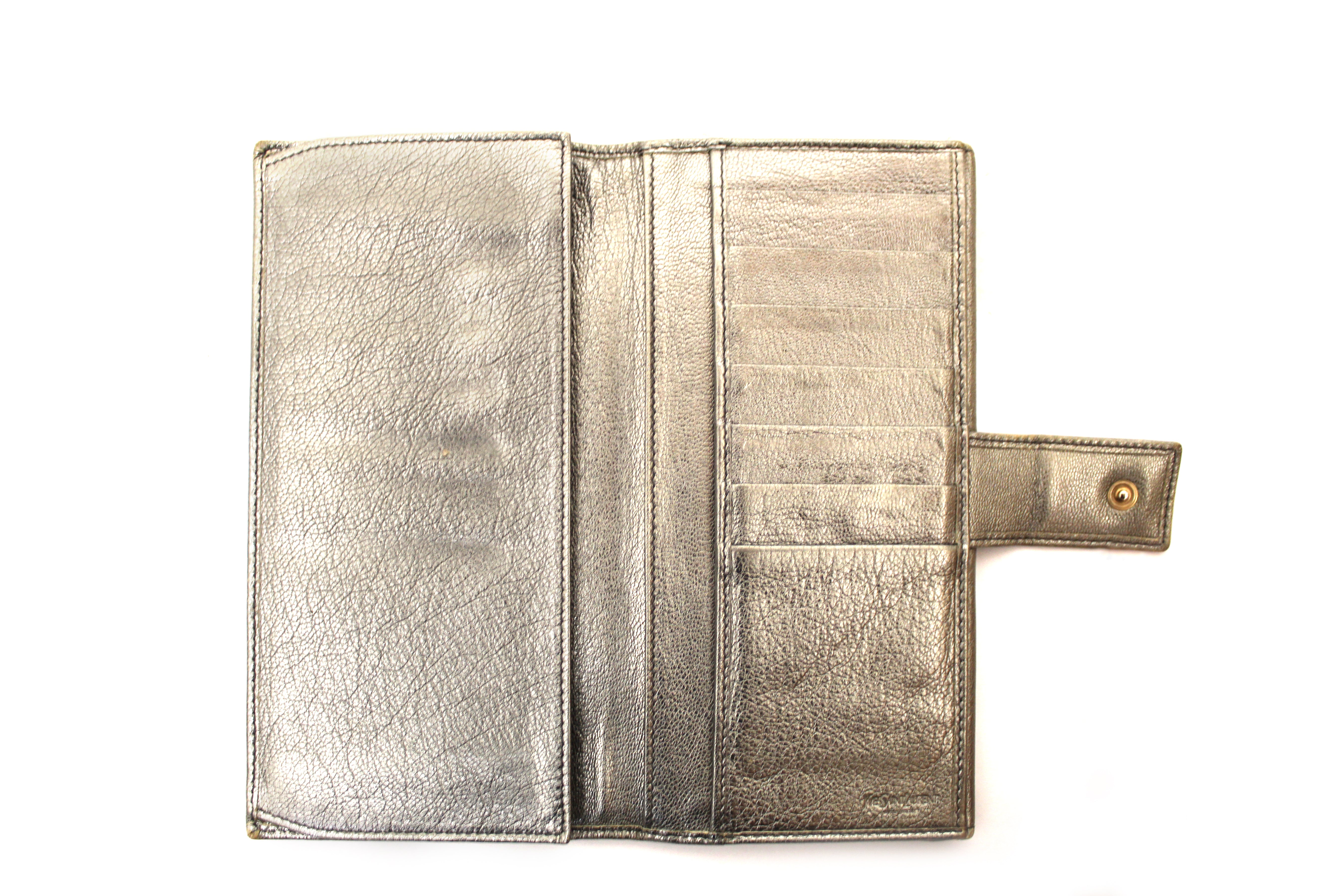 Authentic Yves Saint Laurent Metallic Silver Classic Long Wallet