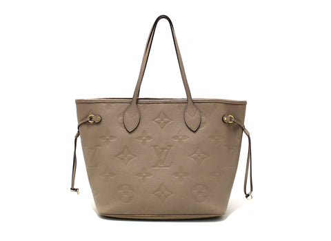 Authentic Louis Vuitton Turtledove Monogram Empreinte Leather Neverfull MM Shoulder Tote
