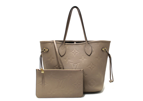 Authentic Louis Vuitton Turtledove Monogram Empreinte Leather Neverfull MM Shoulder Tote
