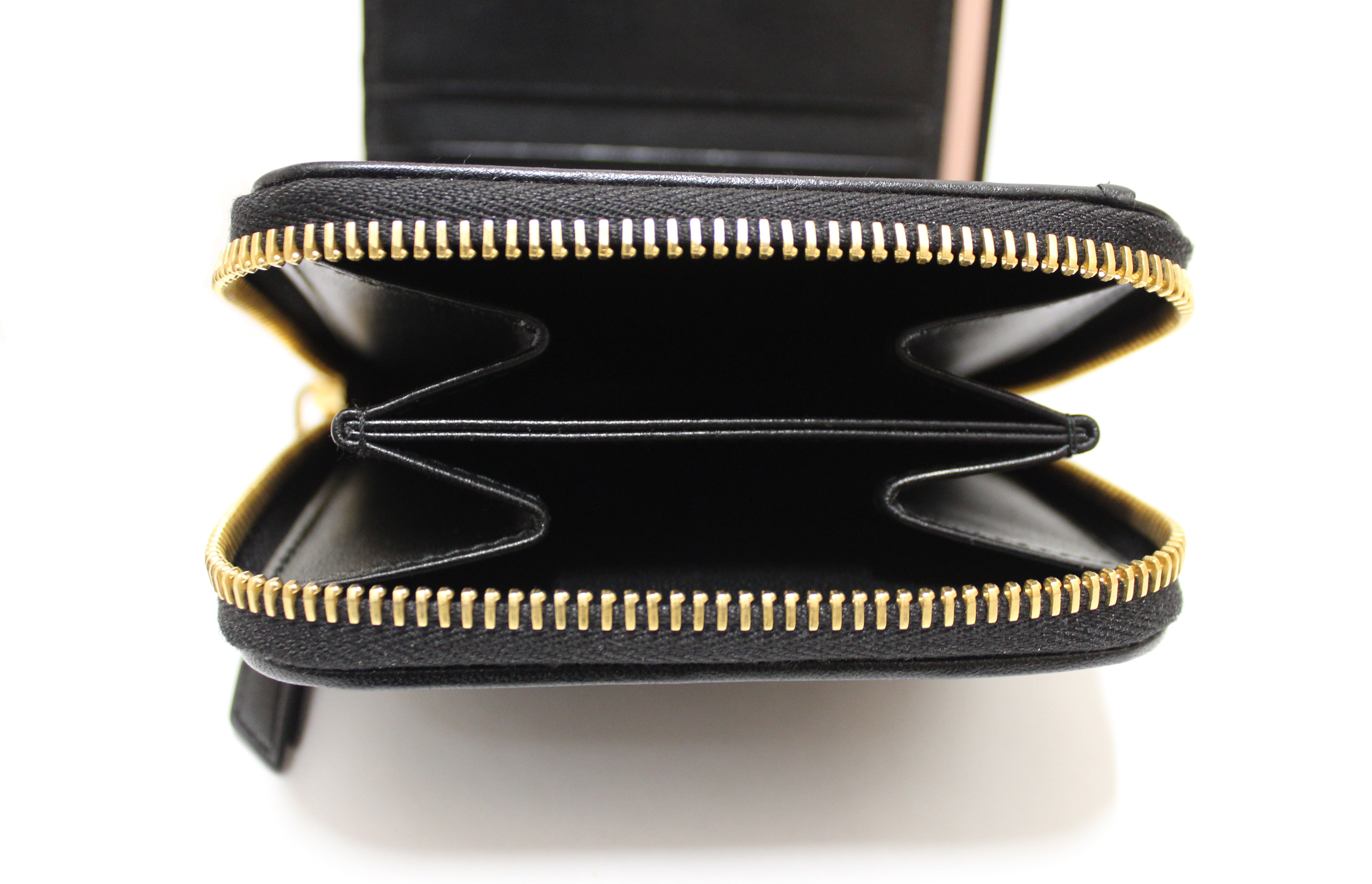 New Authentic Miu Miu Black Nappa Lampo Leather Small Bi-Fold Wallet