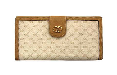 Authentic Gucci Vintage Beige Microguccissima Long Wallet