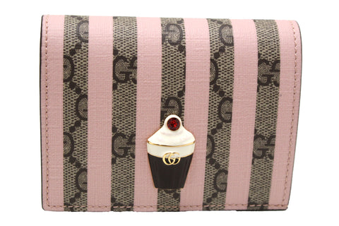 Authentic NEW Gucci GG Supreme Pink Stripe Ice Cream Wallet