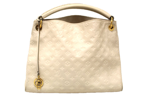 Authentic Louis Vuitton White Monogram Empreinte Leather Artsy MM Shoulder Tote Bag