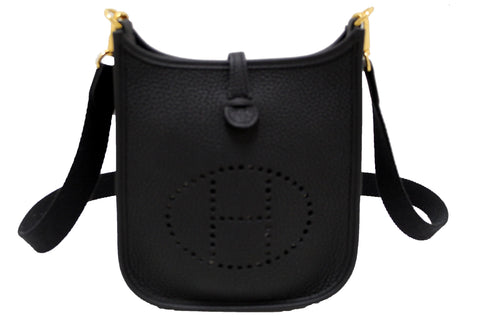Authentic Hermes Black Clemence Leather Evelyne 16 Amazone Bag