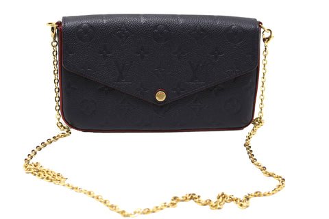 Authentic Louis Vuitton Navy Blue Monogram Empreinte Felicie Pochette Bag