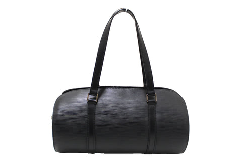 Authentic Louis Vuitton Black Epi Leather Soufflot Handbag With Mini Bag