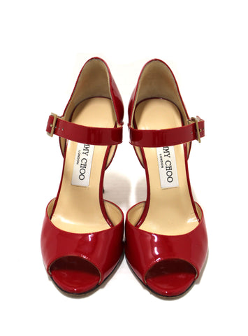 Authentic Jimmy Choo Red Patent Heel Sandal Size 36