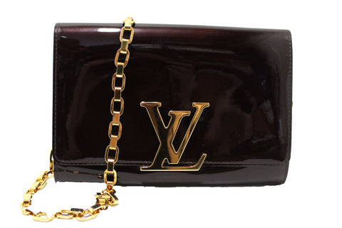 Authentic Louis Vuitton Amarante Vernis Patent Leather Louise Clutch Bag