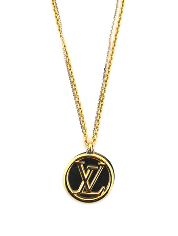 Authentic Louis Vuitton Monogram Round Mirror Plate Necklace
