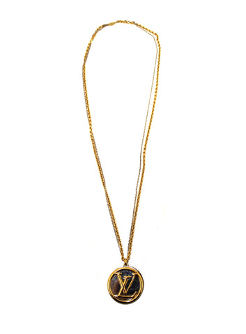 Authentic Louis Vuitton Monogram Round Mirror Plate Necklace