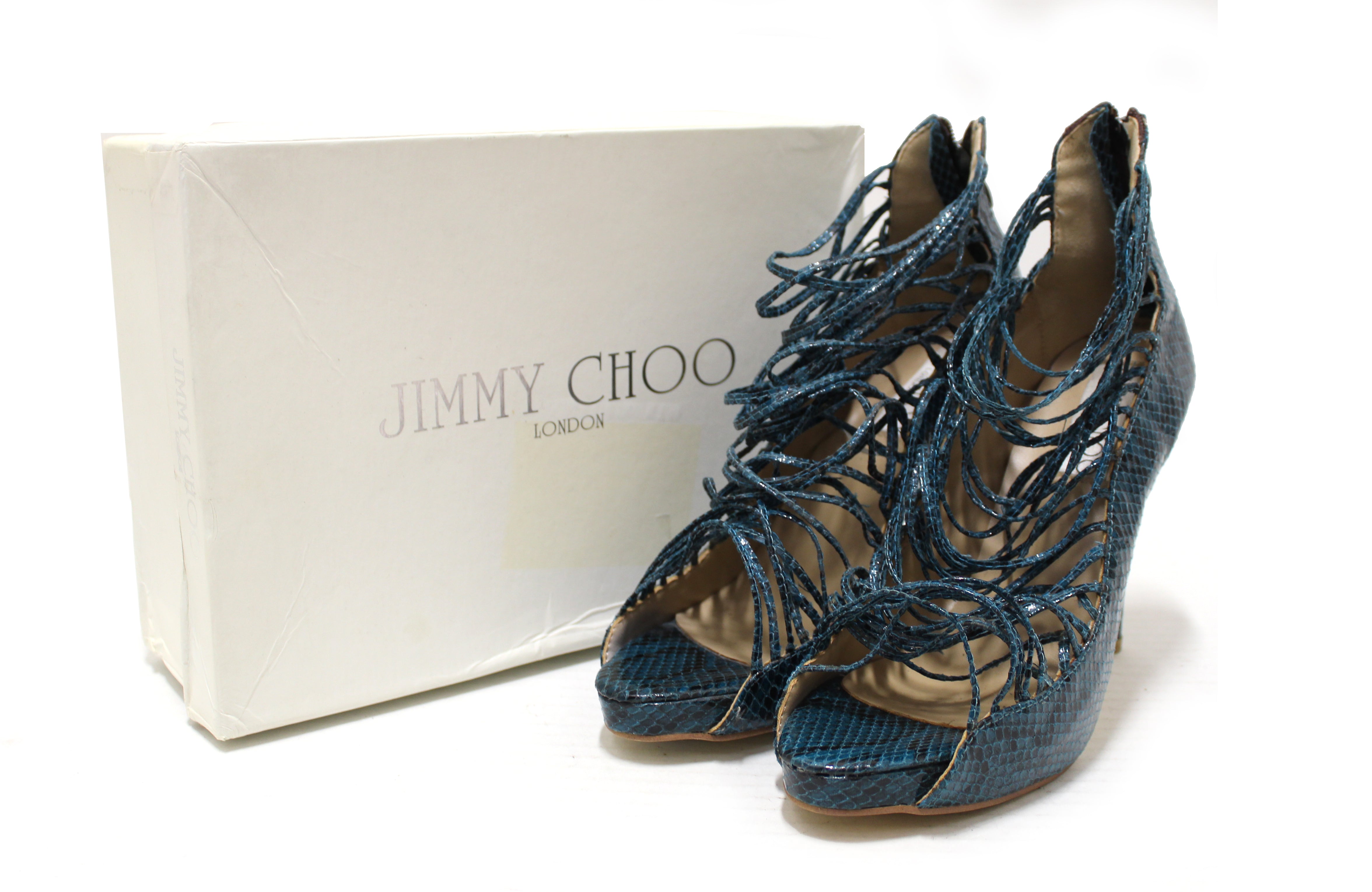 Authentic Jimmy Choo Green Snakeskin Embossed Strap Pump Heel size 41
