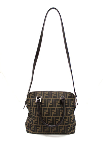 Authentic Fendi Tobacco Zucca Print Canvas Medium Dome Satchel Bag